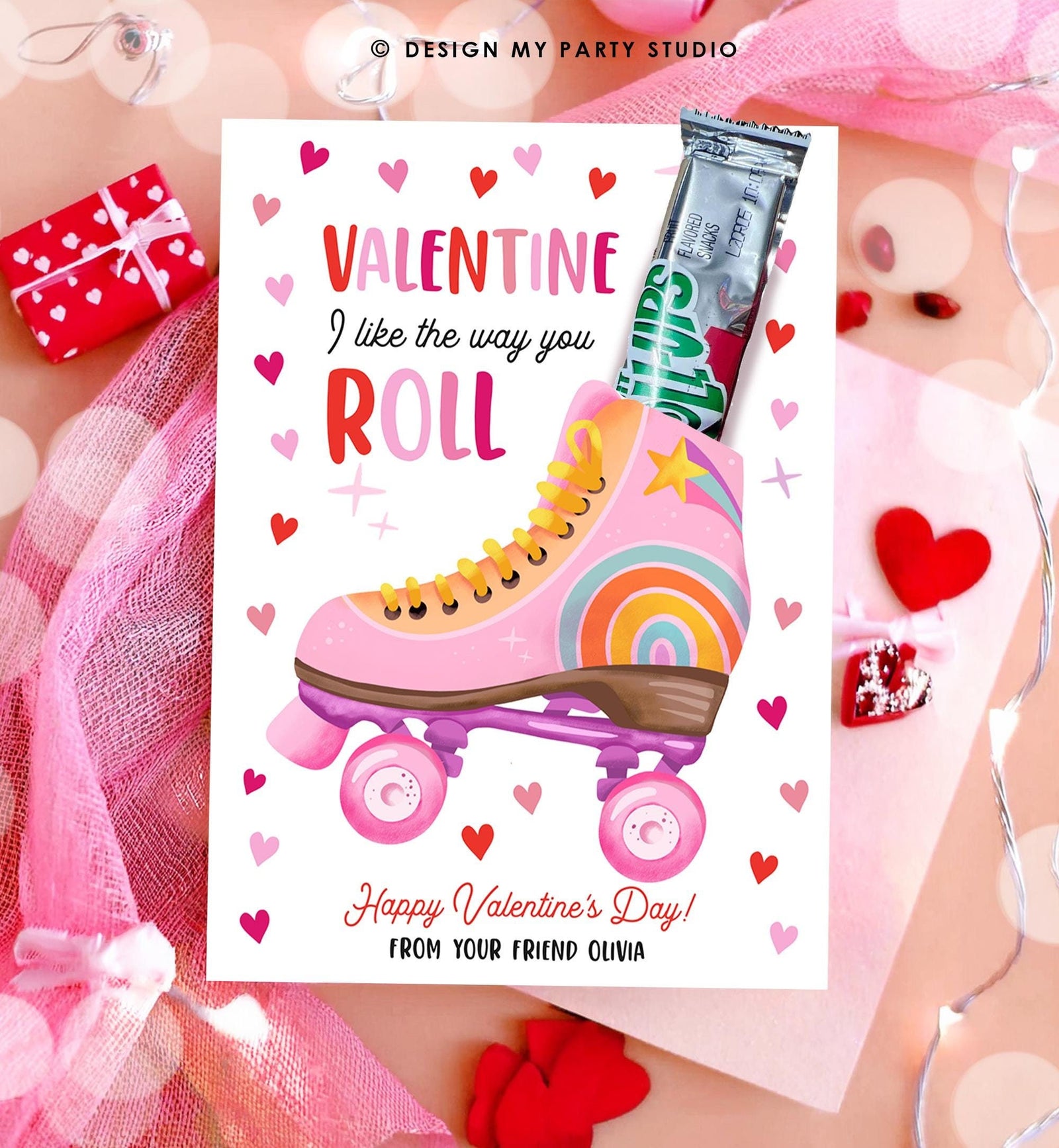 Editable Roller Skate Valentine Treat Valentines Day Card I Like The Way You Roll Kids School Classroom Digital Template Printable 0370