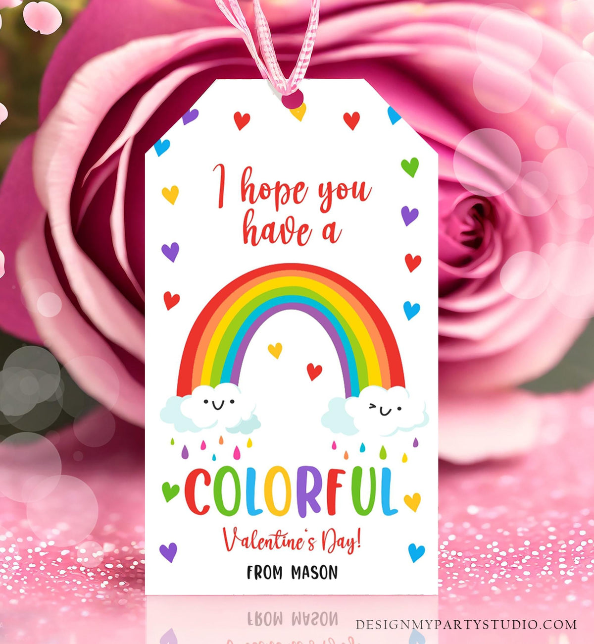 Editable Rainbow Valentine&#39;s Day Gift Tag Color Colorful Valentine Card Crayon Classroom School Digital Download Template Printable 0370