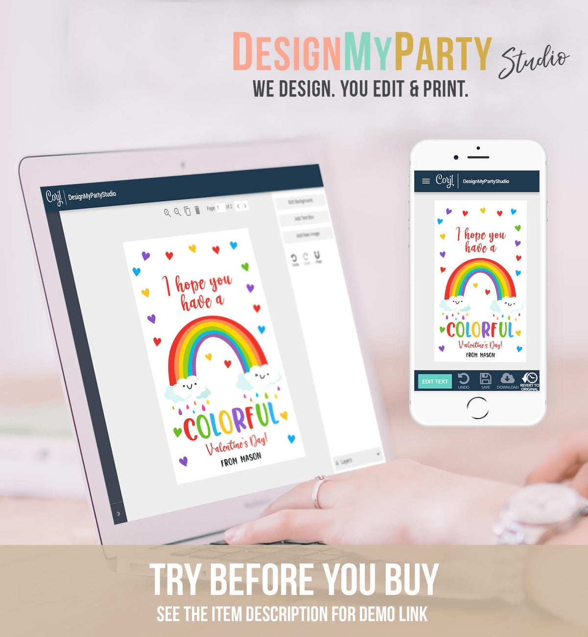 Editable Rainbow Valentine&#39;s Day Gift Tag Color Colorful Valentine Card Crayon Classroom School Digital Download Template Printable 0370