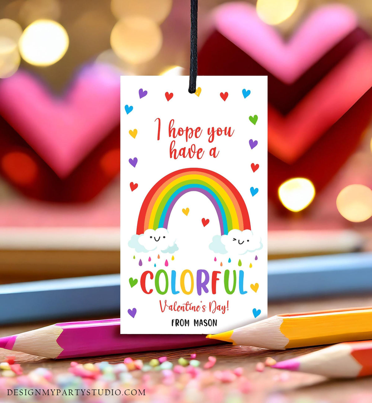 Editable Rainbow Valentine&#39;s Day Gift Tag Color Colorful Valentine Card Crayon Classroom School Digital Download Template Printable 0370