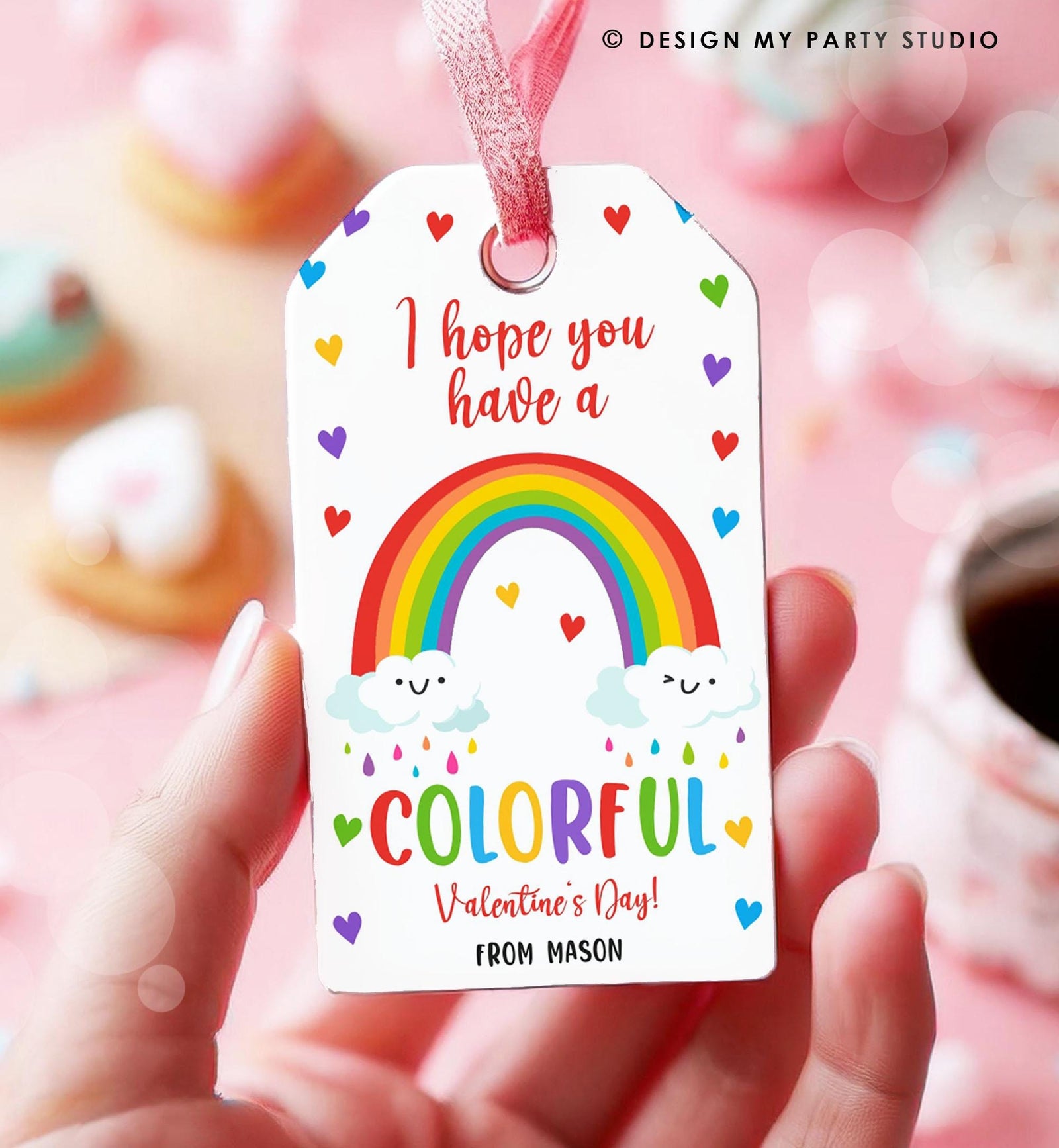 Editable Rainbow Valentine's Day Gift Tag Color Colorful Valentine Card Crayon Classroom School Digital Download Template Printable 0370