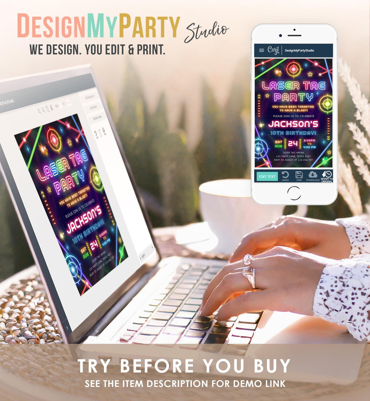 Editable Laser Tag Party Birthday Invitation Animals Neon Glow Arcade Lazer Game On Hall Boy Digital Download Evite Template Printable 0536