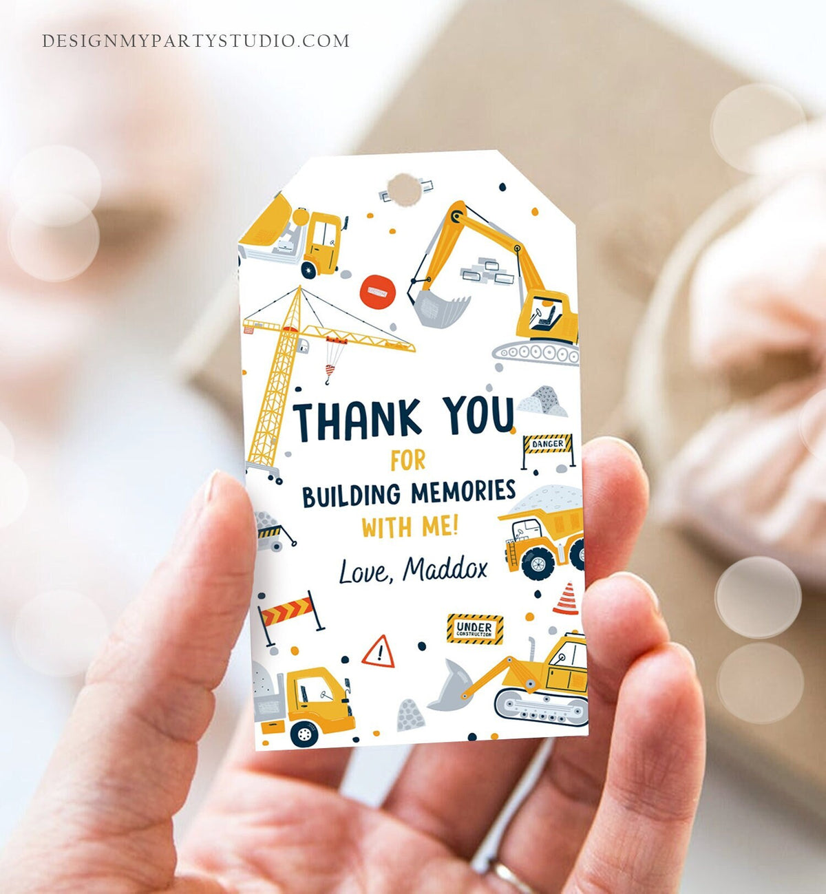 Editable Construction Thank You Tags Construction Birthday Favor Tags Boy Dump Truck Digger Party Download Printable Corjl Template 0458