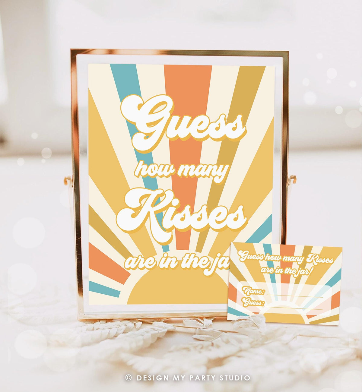 Game Guess How Many Kisses Are in the Jar Here Comes The Sun Baby Shower Guessing Game Activity Sweet Candy Instant Download Printable 0457