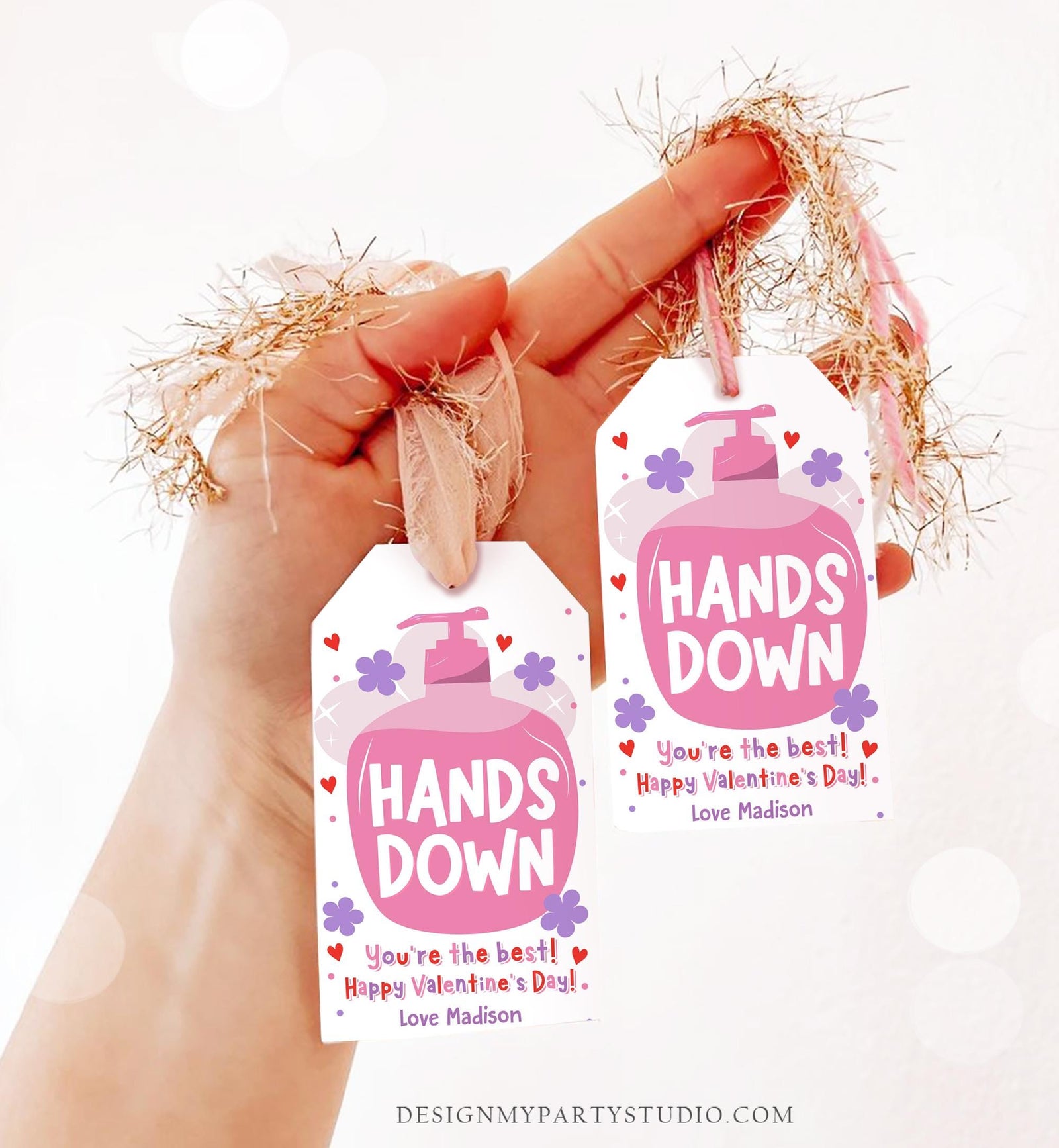 Editable Hands Down You Are The Best Valentines Day Gift Tag Hand Sanitizer Soap Favor Kids School Classroom Template Printable 0370