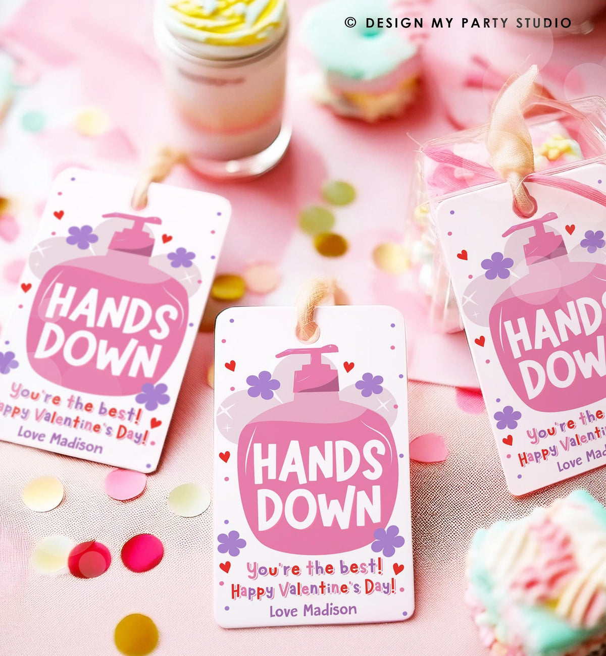 Editable Hands Down You Are The Best Valentines Day Gift Tag Hand Sanitizer Soap Favor Kids School Classroom Template Printable 0370