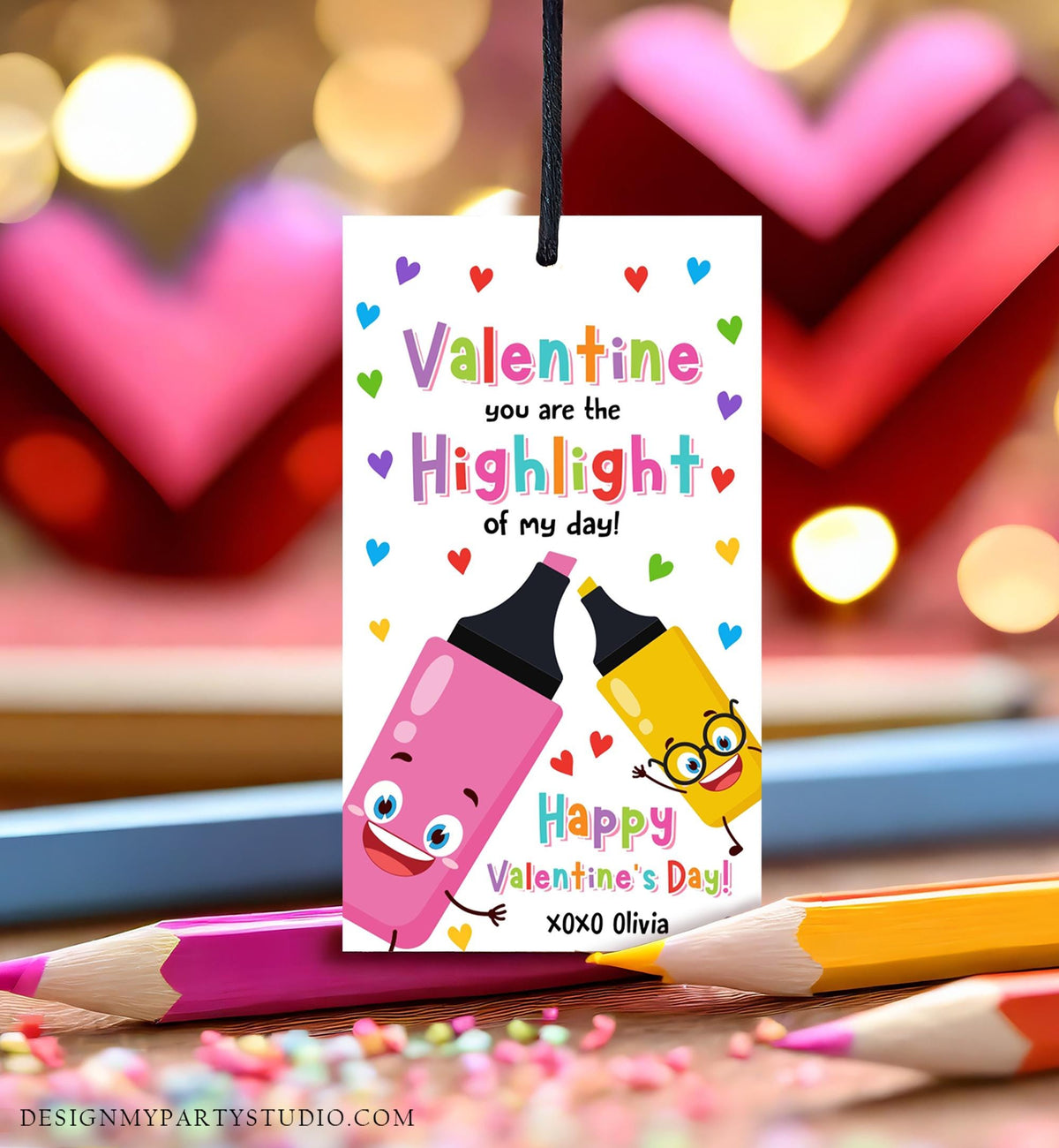 Editable Valentine You&#39;re the Highlight Valentines Day Gift Tag Markers Pen Highlighter Favor Kids School Classroom Template Printable 0370