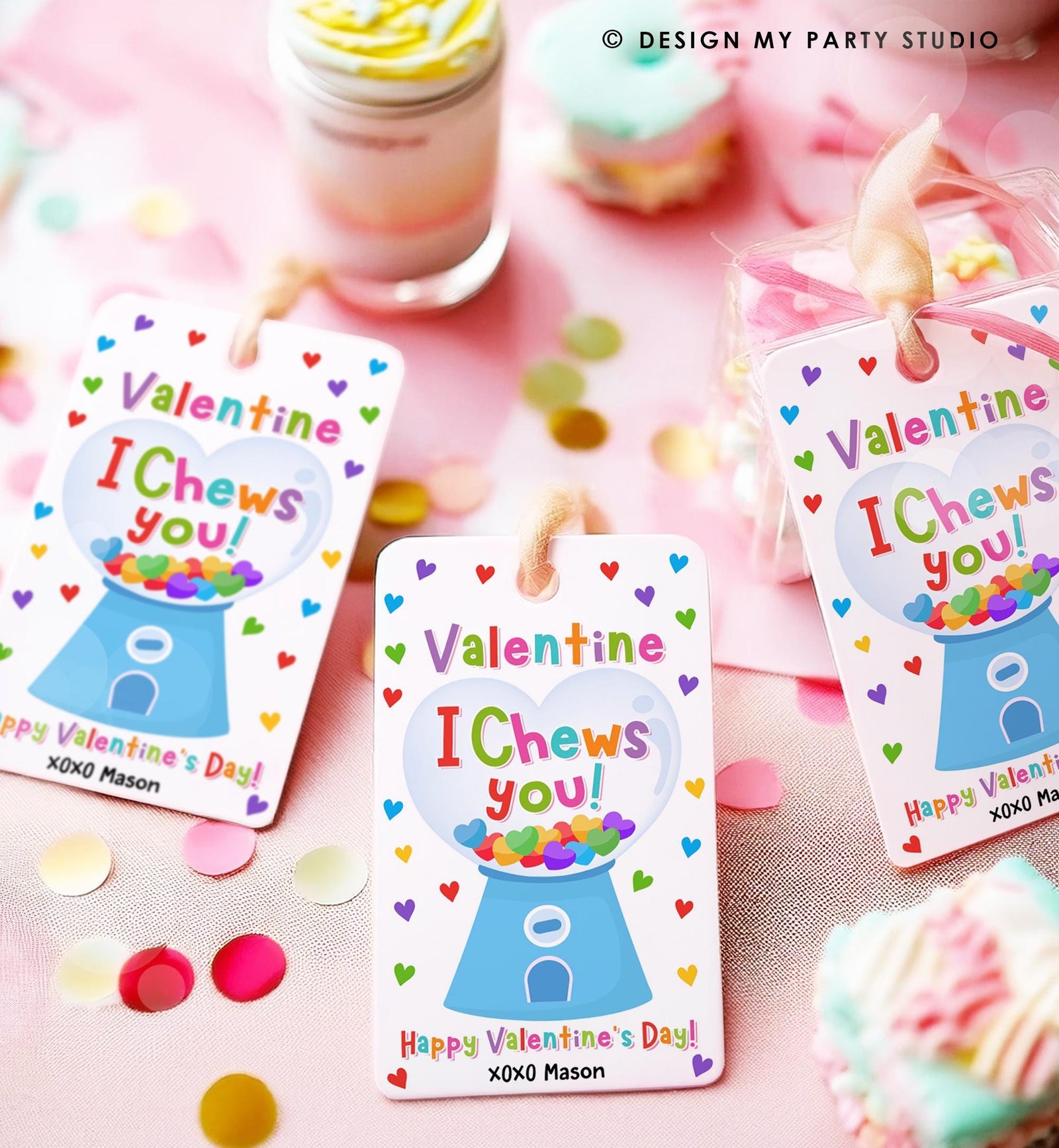 Editable I Chews You Valentines Day Gift Tag Valentine Boy Gumball Machine Bubble Gum Favor Kids School Classroom Template Printable 0370