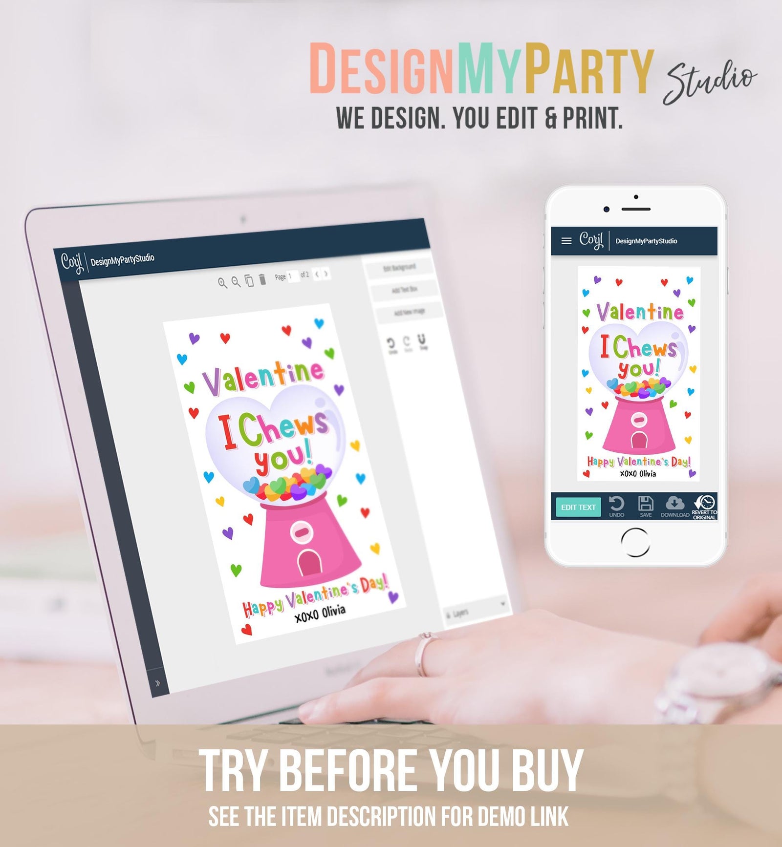 Editable I Chews You Valentines Day Gift Tag Valentine Girl Gumball Machine Bubble Gum Favor Kids School Classroom Template Printable 0370