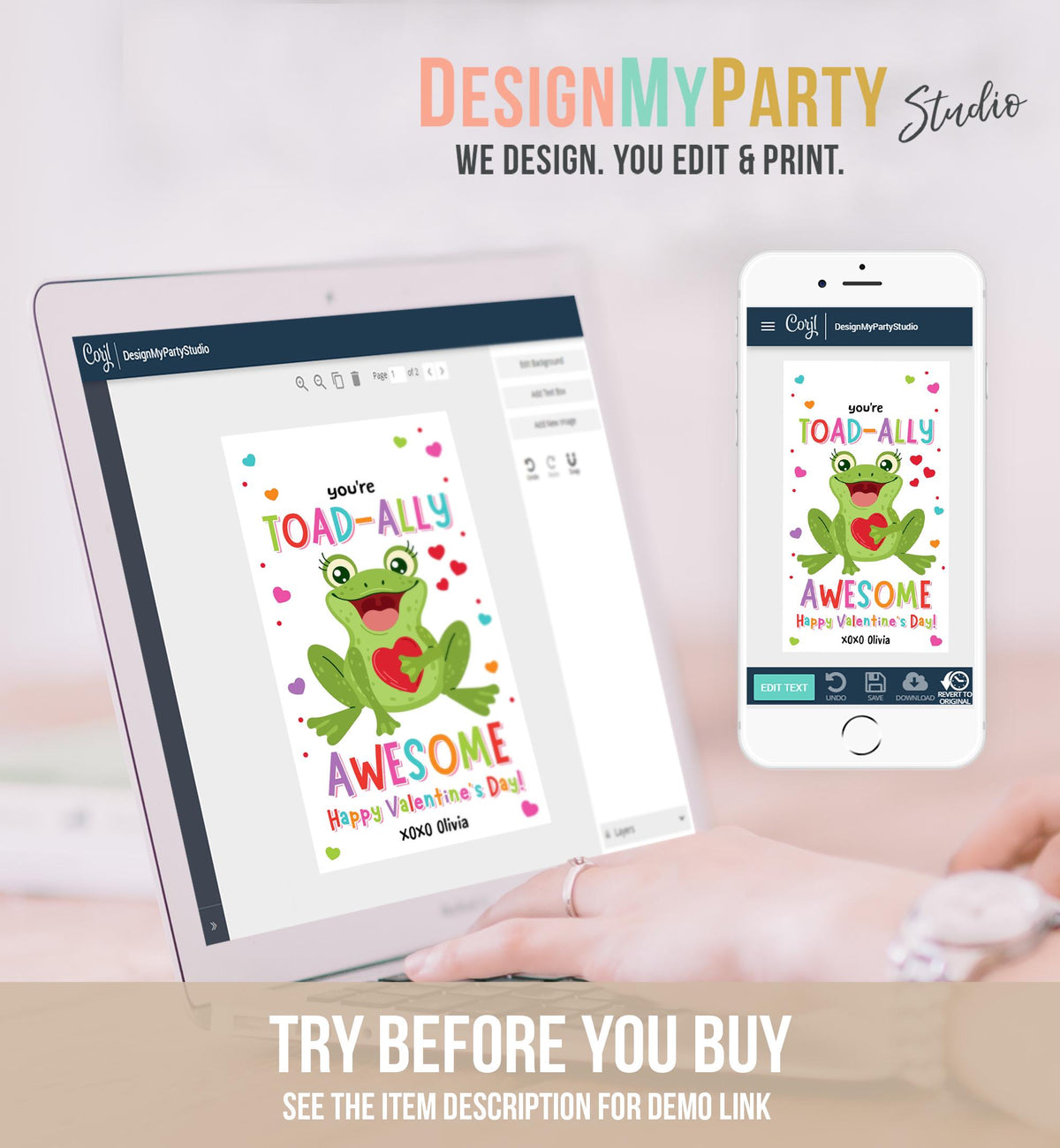 Editable You&#39;re Toad-Ally Awesome Valentines Day Gift Tag Valentine Frog Toad Goody Bag Favor Kids School Classroom Template Printable 0370