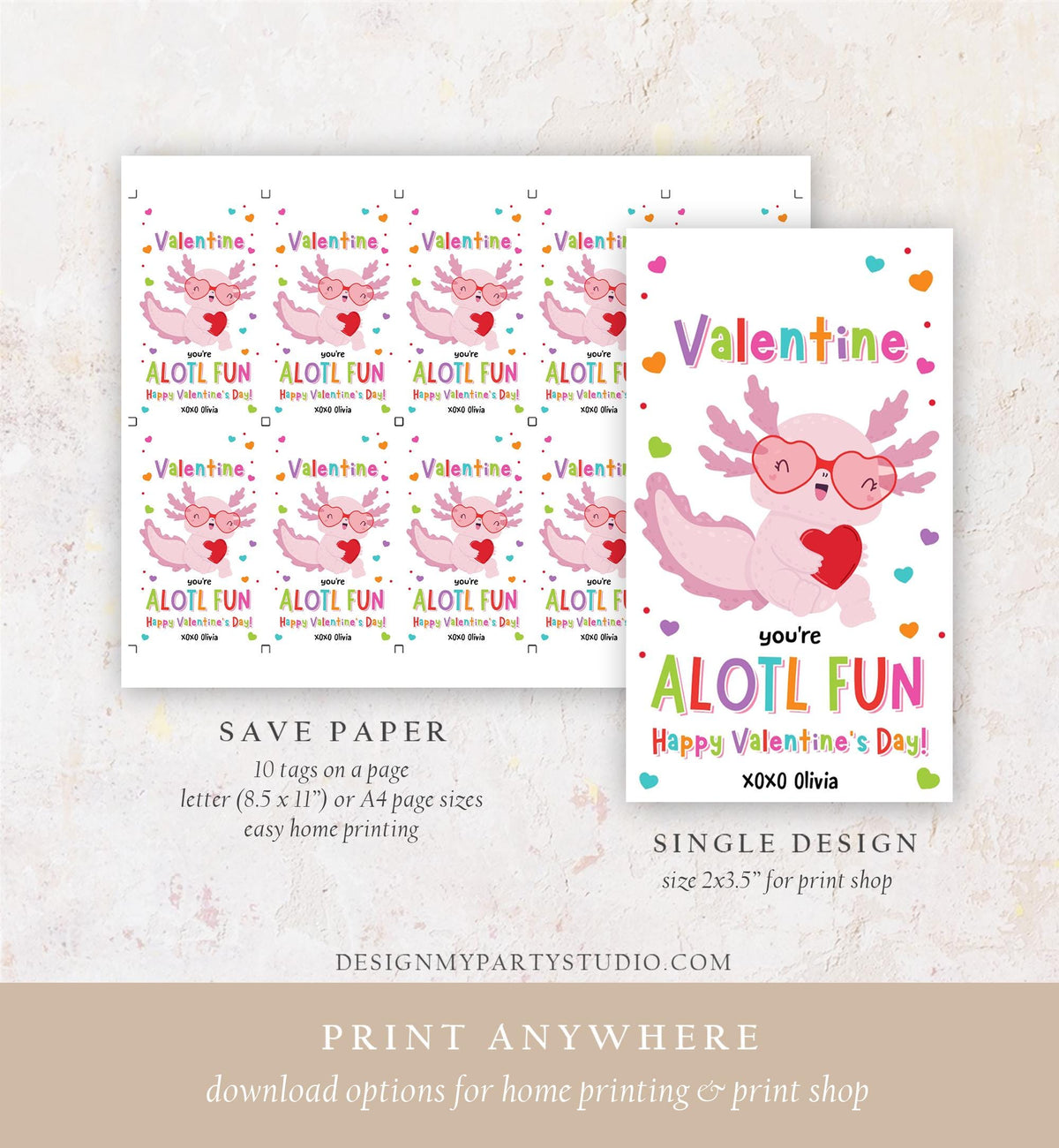 Editable Axolotl You&#39;re Alotl Fun Valentines Day Gift Tag Valentine Fish Ocean Goody Bag Favor Kids School Classroom Template Printable 0370