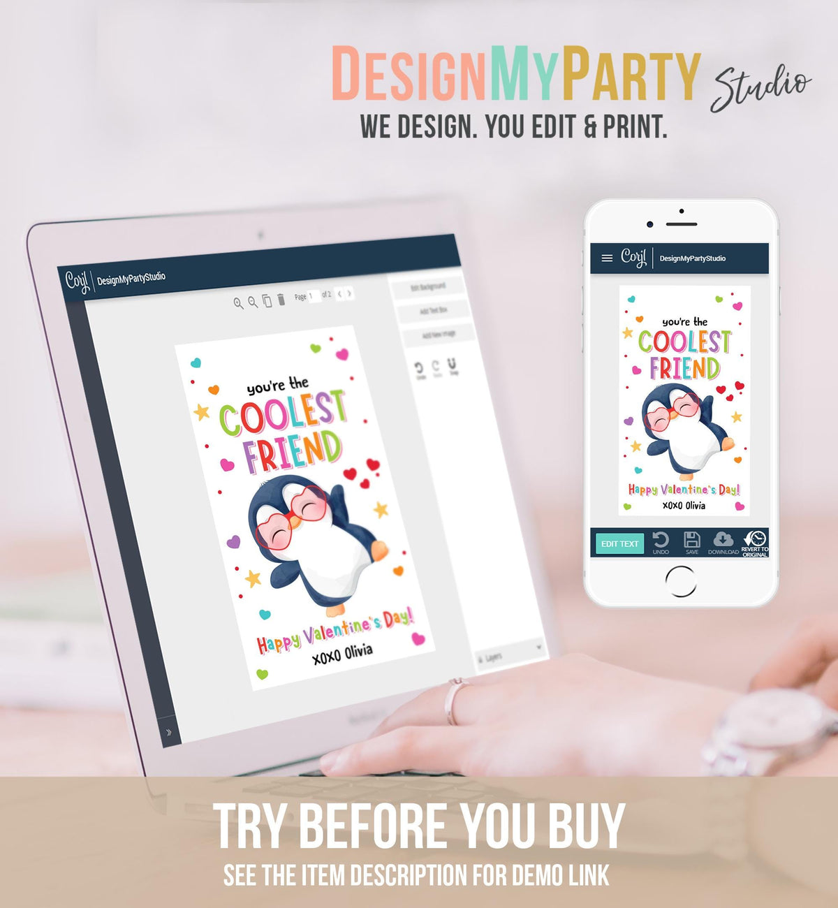 Editable You&#39;re the Coolest Friend Valentines Day Gift Tag Valentine Penguin Goody Bag Favor Kids School Classroom Template Printable 0370