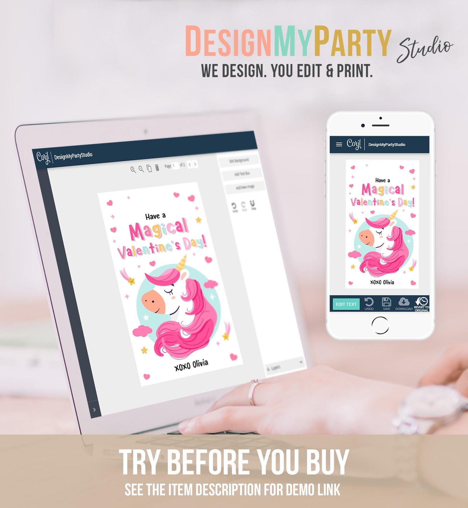 Editable Unicorn Magical Valentine's Day Valentine Day Gift Tag Rainbow Goody Bag Favor Kids School Classroom Template Printable 0370