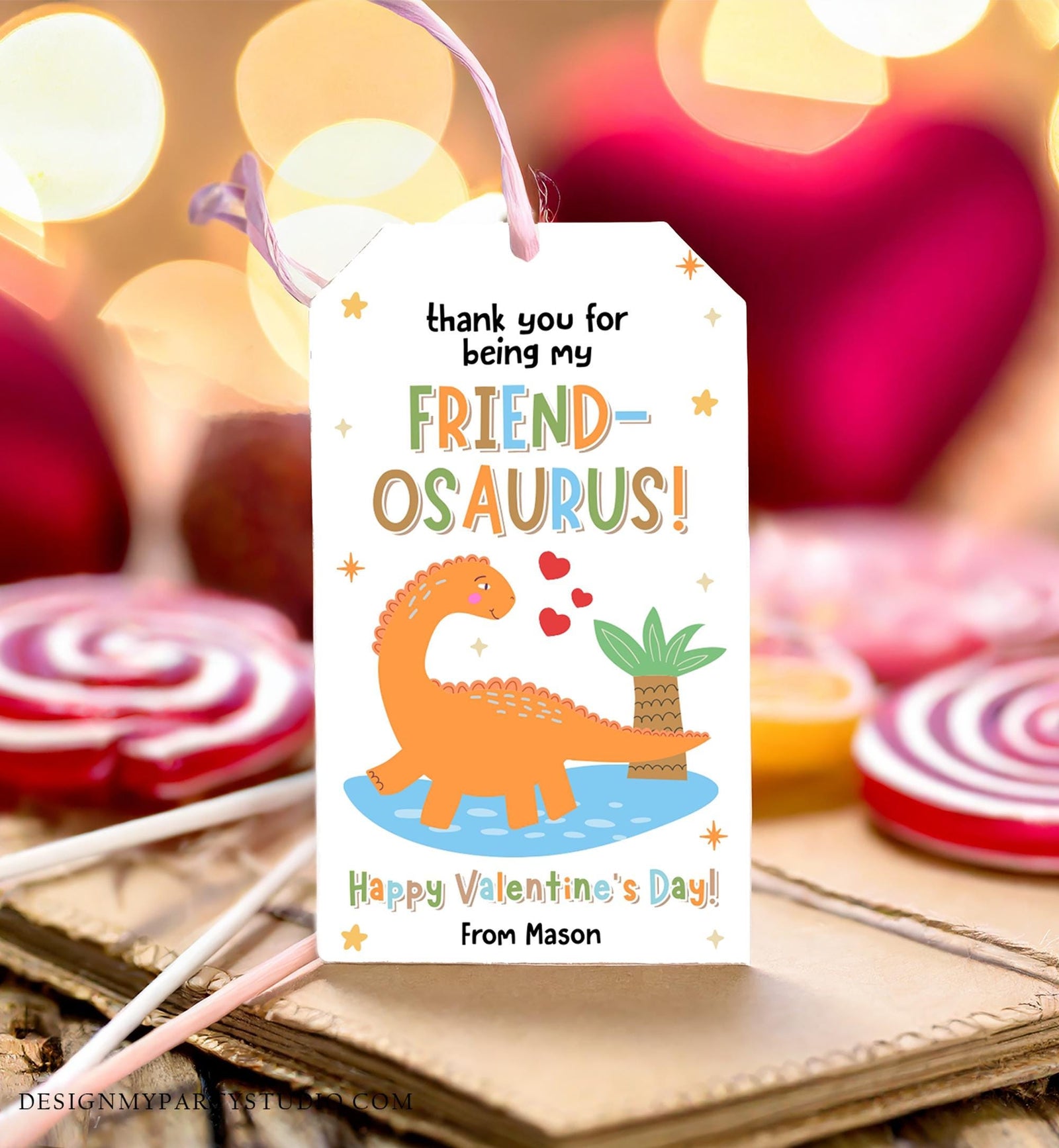 Editable Friend-Osaurus Valentines Day Gift Tag Dinosaur Dino Friendosaurus Card Favor Kids School Classroom Template Printable 0370