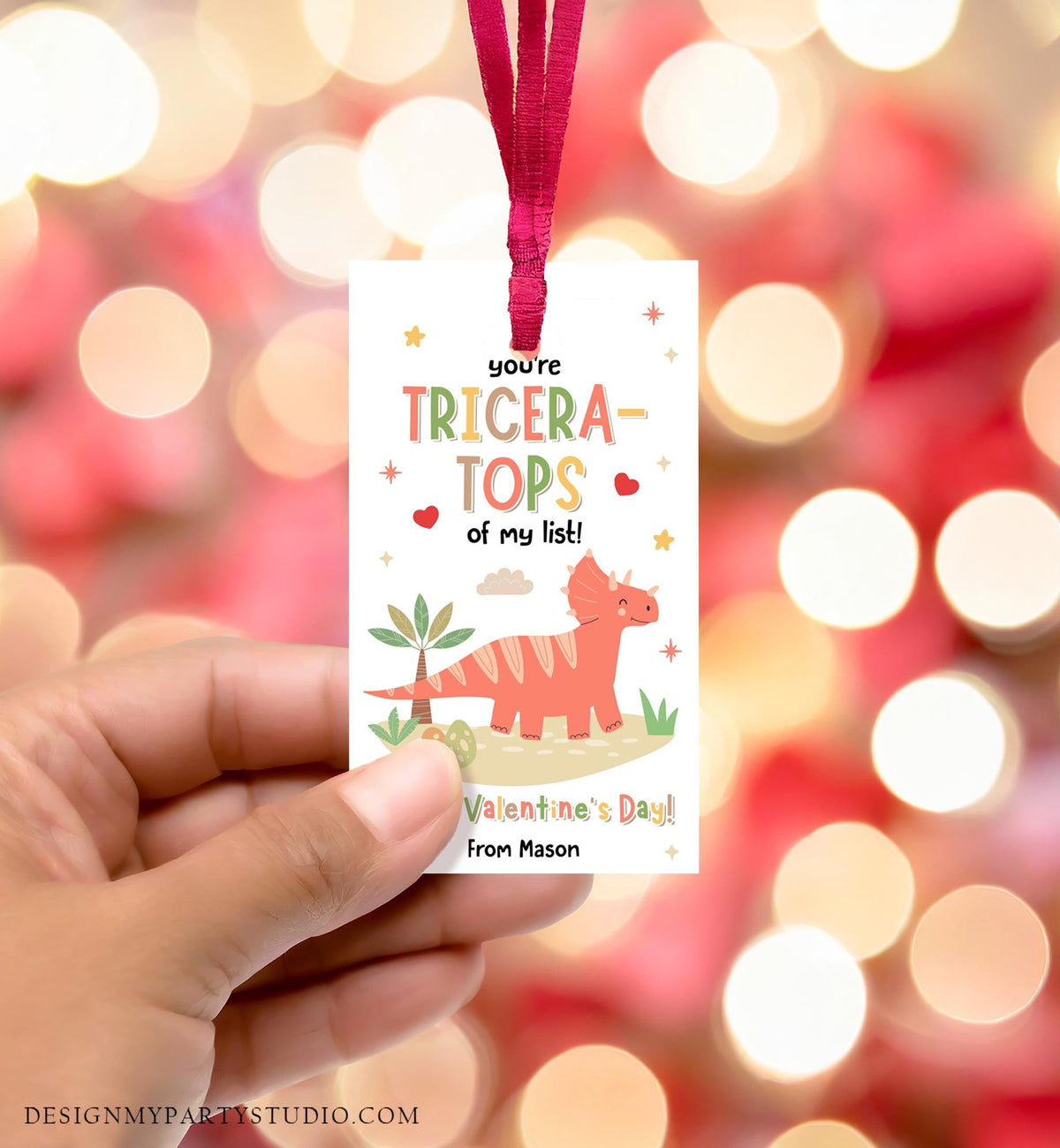Editable You&#39;re Tricera-Tops Valentines Day Gift Tag Dinosaur Dino Triceratops Favor Card Kids School Classroom Template Printable 0370
