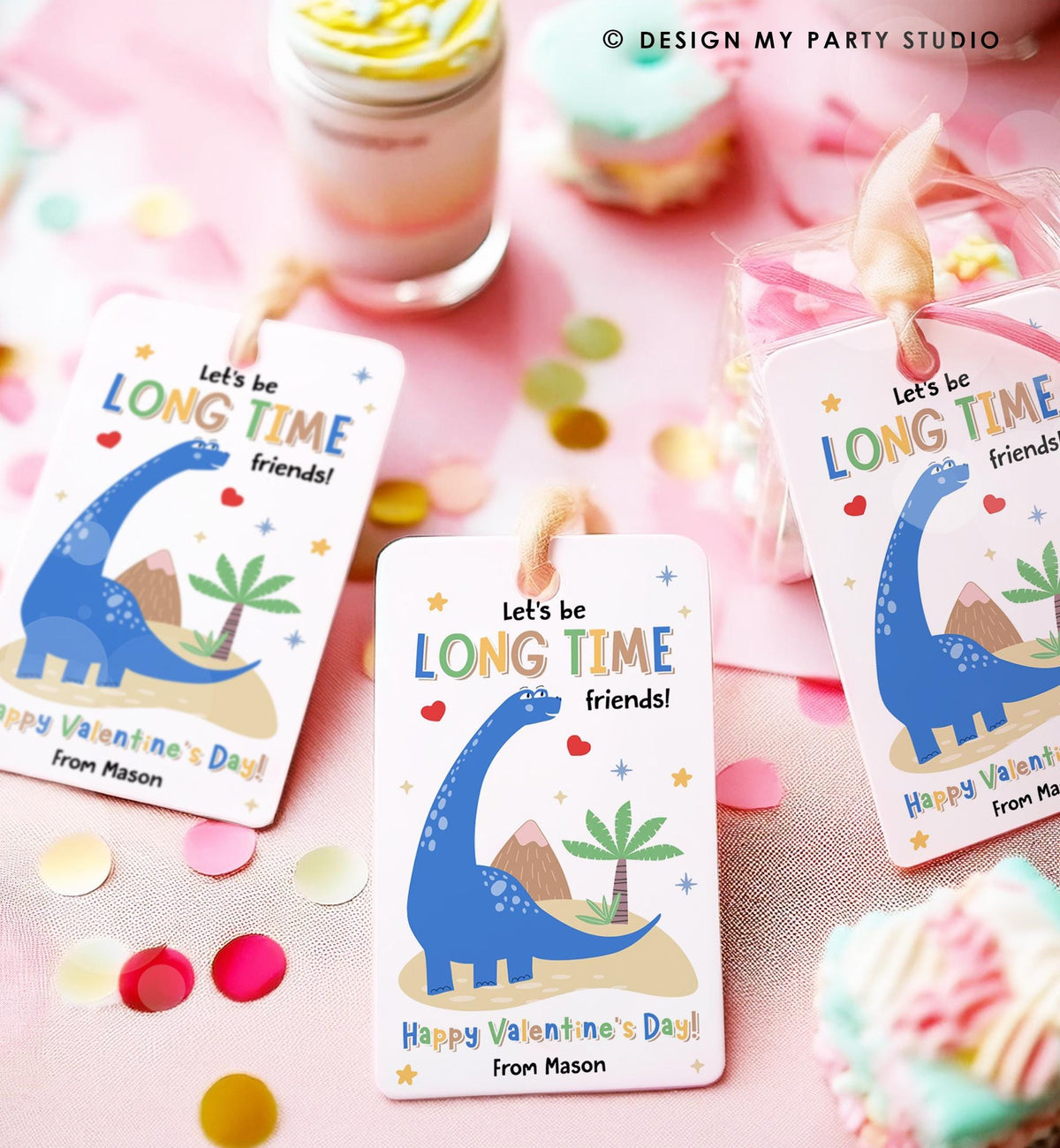 Editable Let&#39;s be Long Time Friends Valentines Day Gift Tag Dinosaur Dino Brachiosaurus Card Kids School Classroom Template Printable 0370