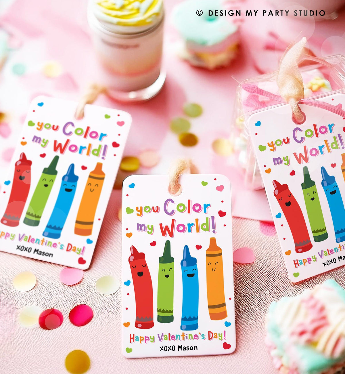 Editable You Color My World Crayon Valentines Day Gift Tag Valentine Paint Colors Bag Favor Kids School Classroom Template Printable 0370