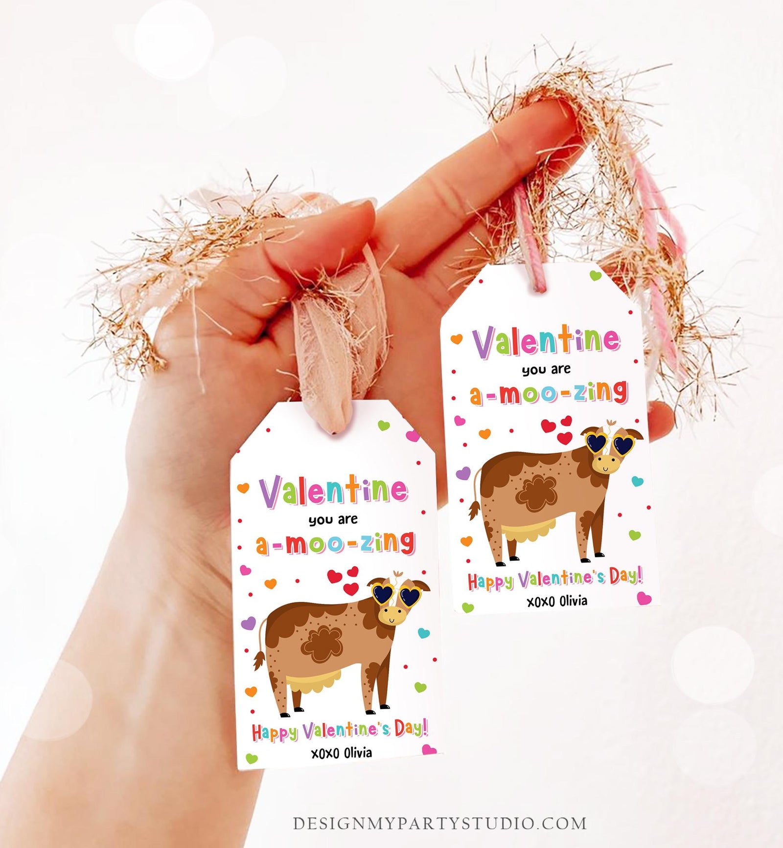 Editable Valentine You Are a-MOO-zing Valentines Day Gift Tag Valentine Cow Moo Amazing Kids School Classroom Template Printable 0370