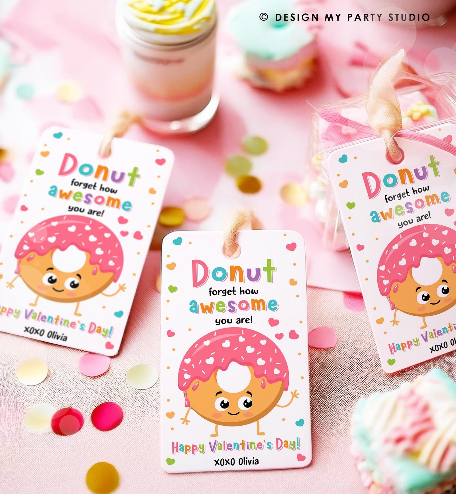 Editable Donut Forget How Awesome You Are Valentines Day Gift Tag Valentine Sweets Candy Donuts School Classroom Template Printable 0370