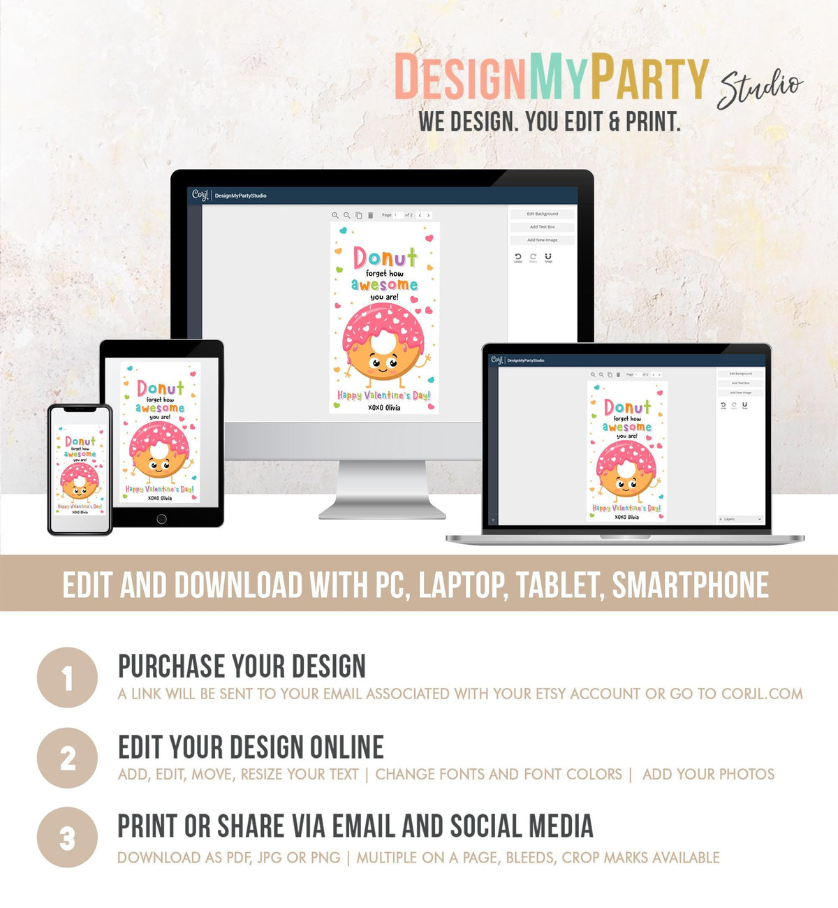 Editable Donut Forget How Awesome You Are Valentines Day Gift Tag Valentine Sweets Candy Donuts School Classroom Template Printable 0370