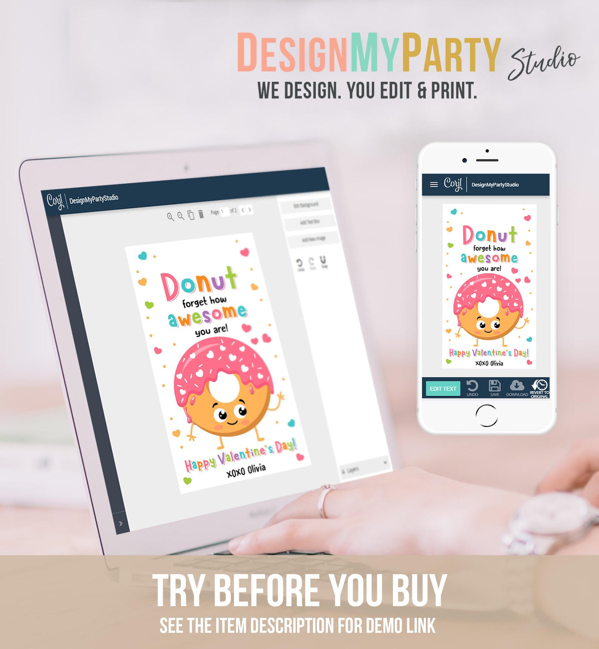 Editable Donut Forget How Awesome You Are Valentines Day Gift Tag Valentine Sweets Candy Donuts School Classroom Template Printable 0370