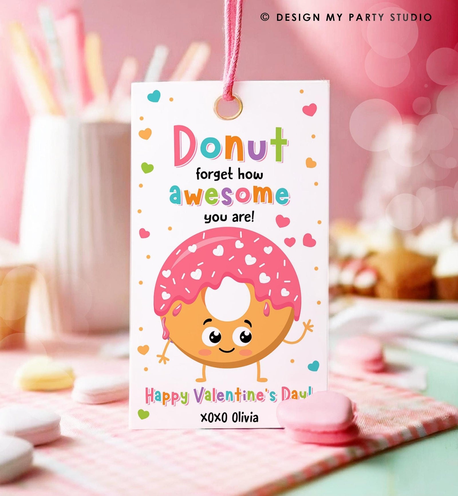 Editable Donut Forget How Awesome You Are Valentines Day Gift Tag Valentine Sweets Candy Donuts School Classroom Template Printable 0370