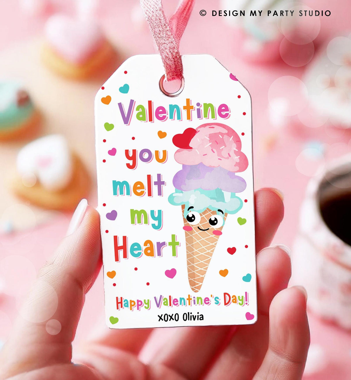 Editable Ice Cream Valentines Day Gift Tag Valentine You Melt My Heart Here&#39;s the Scoop Candy Heart School Classroom Template Printable 0370