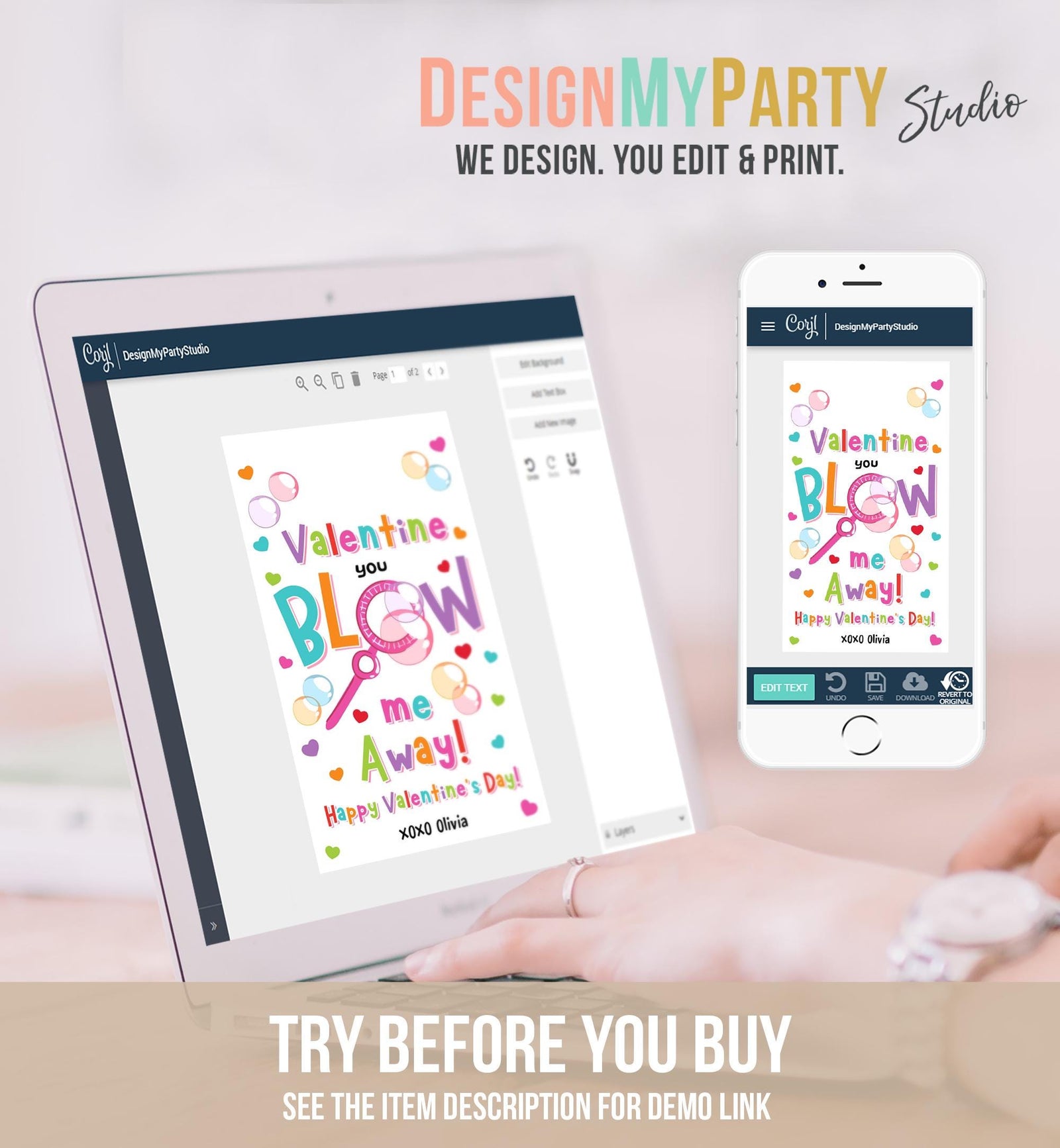 Editable Valentine You Blow Me Away Favor Tag Thank You Blowing Bubbles Soap Valentine's Day Tag School Digital Template Printable 0370