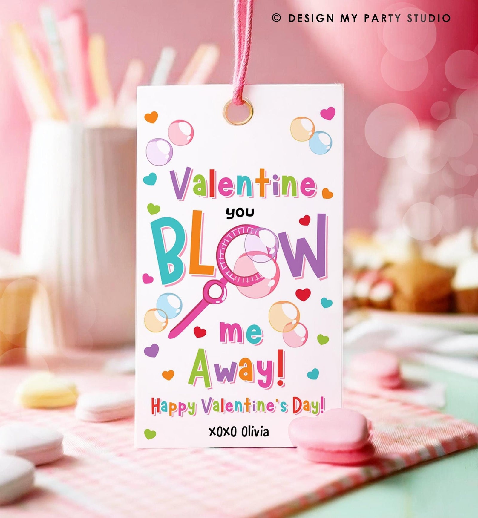 Editable Valentine You Blow Me Away Favor Tag Thank You Blowing Bubbles Soap Valentine's Day Tag School Digital Template Printable 0370