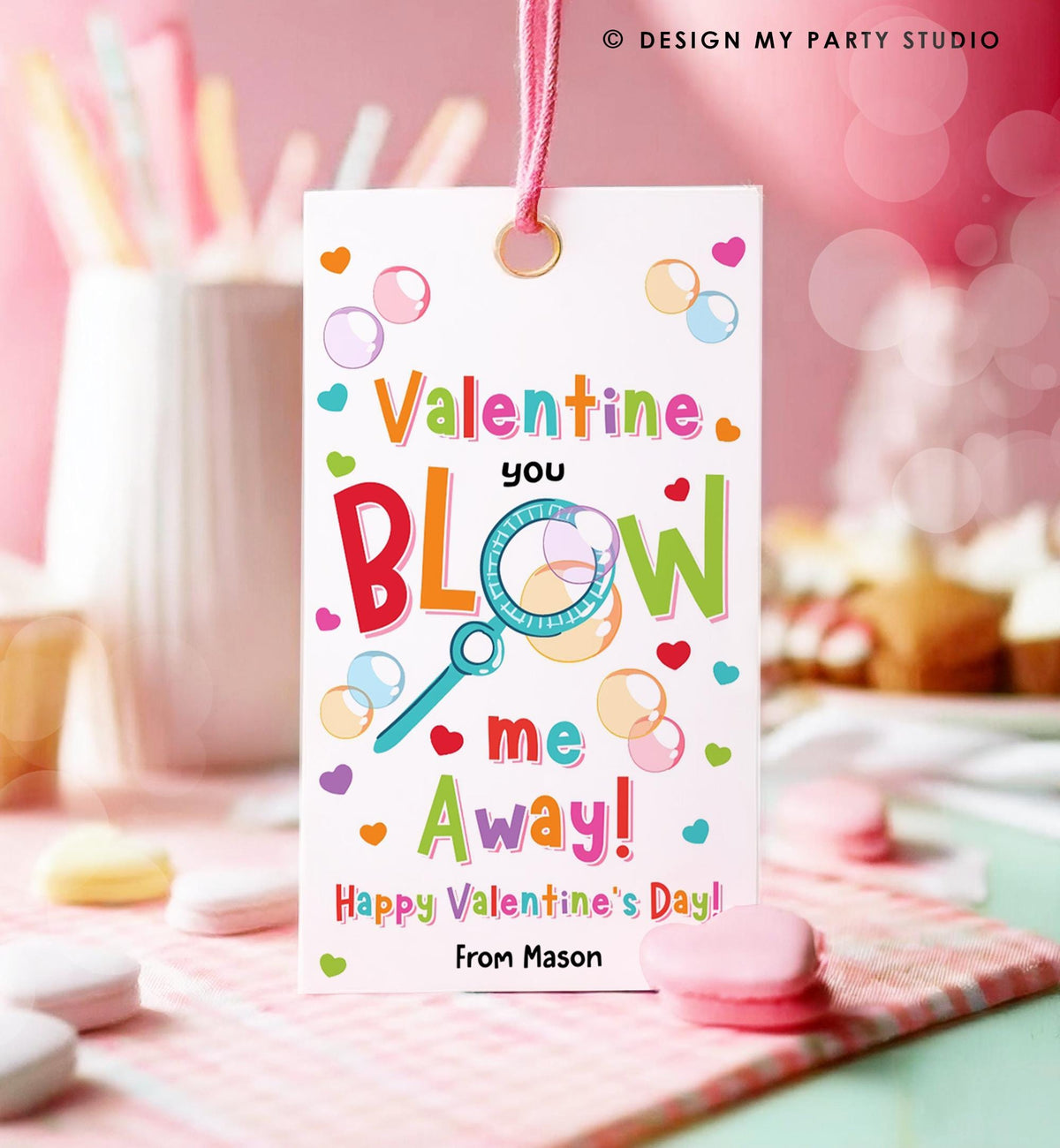 Editable Valentine You Blow Me Away Favor Tag Thank You Blowing Bubbles Soap Valentine&#39;s Day Tag School Digital Template Printable 0370