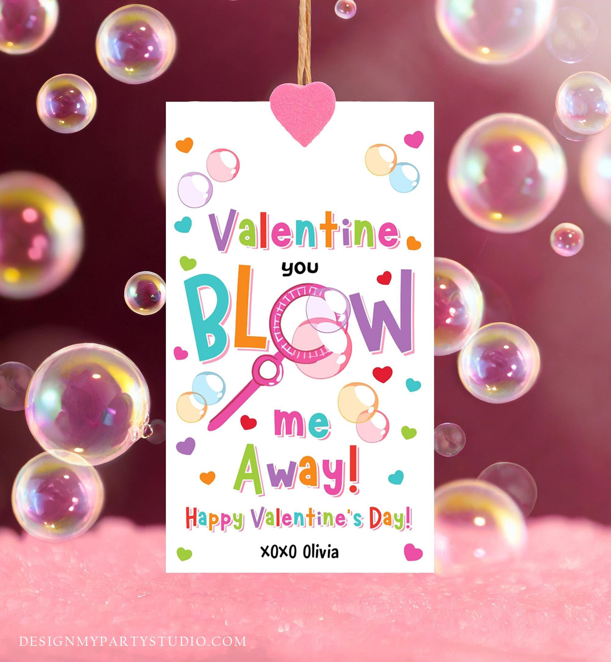 Editable Valentine You Blow Me Away Favor Tag Thank You Blowing Bubbles Soap Valentine&#39;s Day Tag School Digital Template Printable 0370