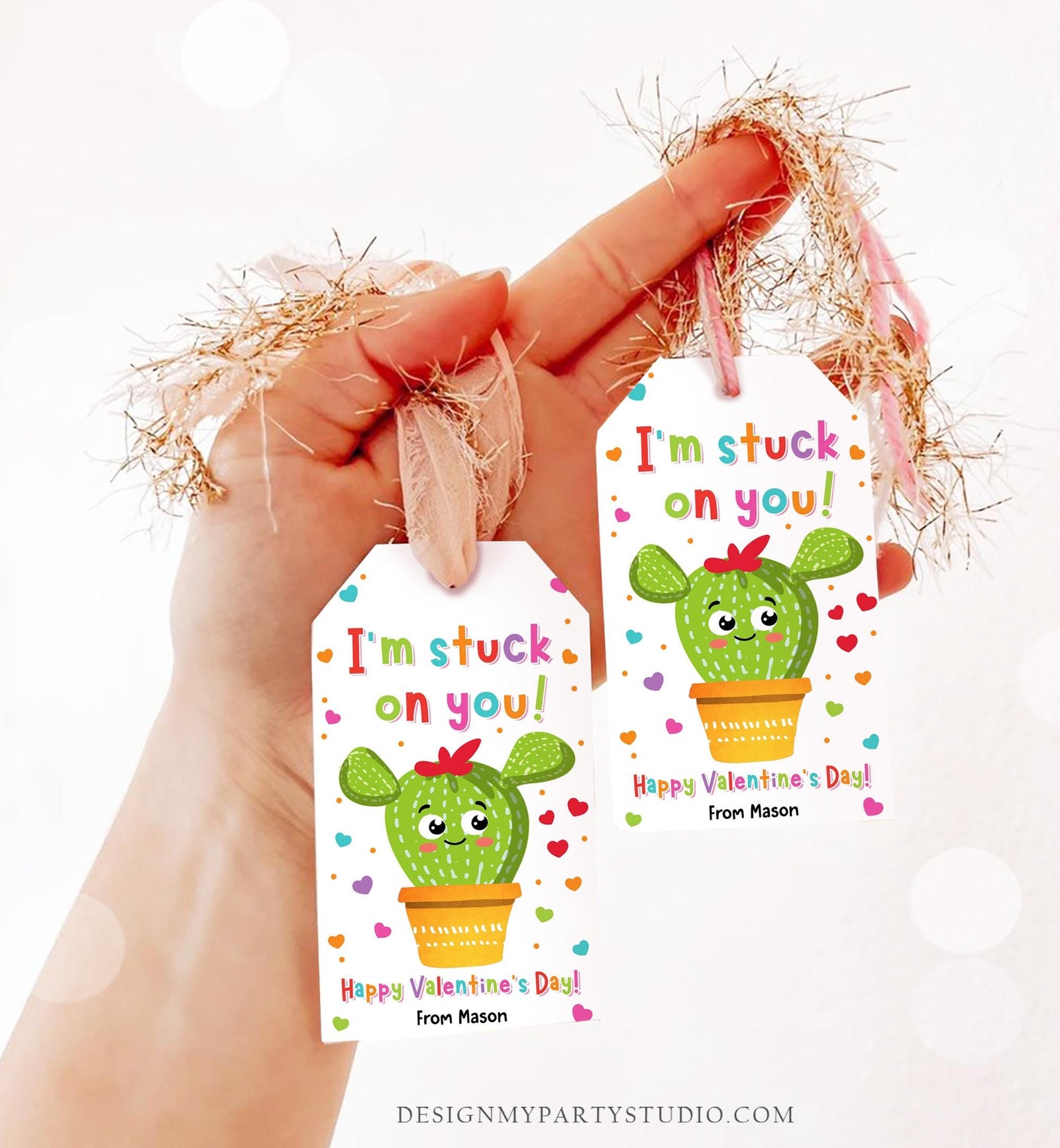 Editable I'm Stuck on You Valentines Day Gift Tag Cactus Fiesta Succulent You Rock Card Favor Kids School Classroom Template Printable 0370