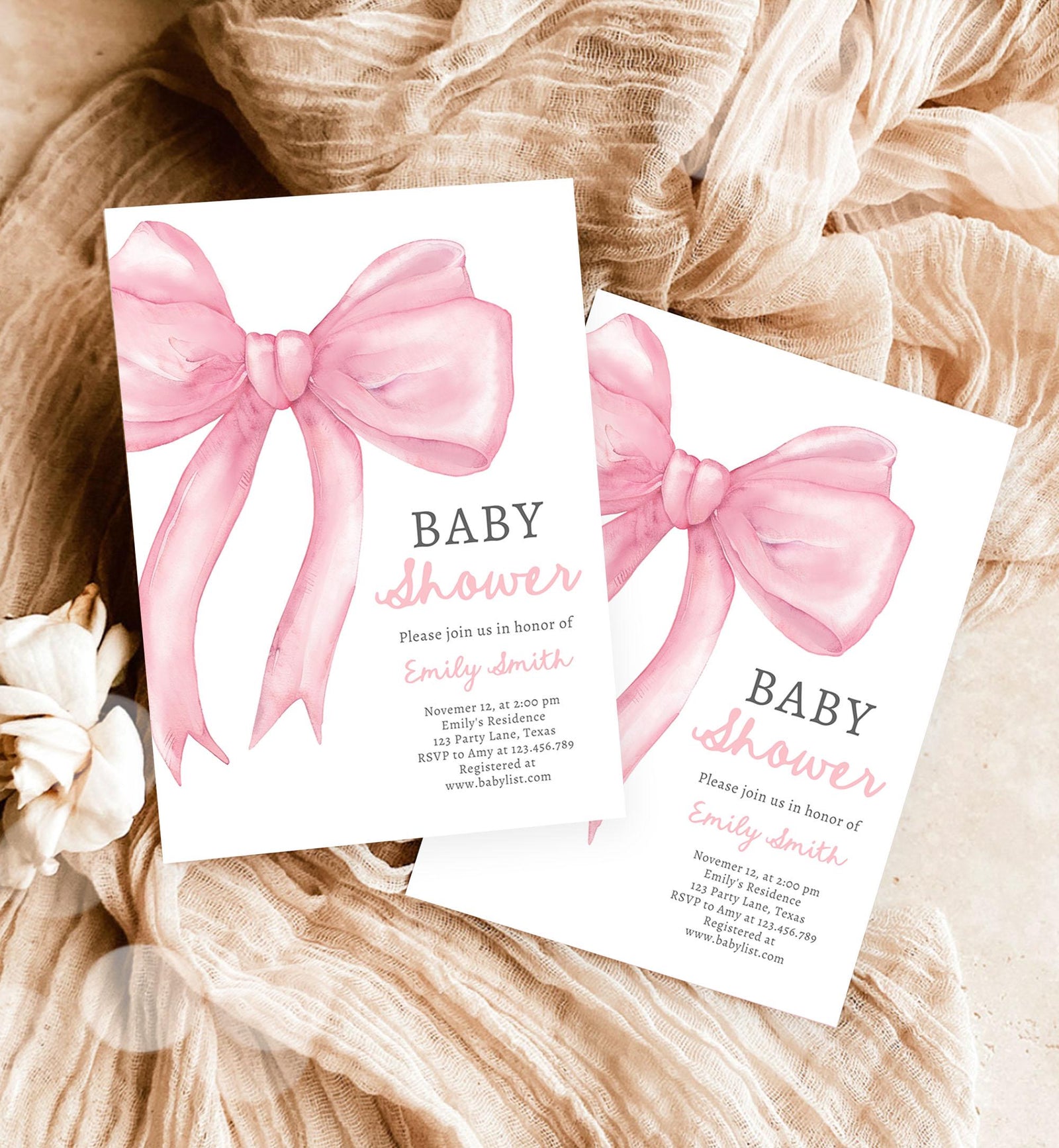Editable Blush Pink Bow Baby Shower Invitation Girl Pink Coquette Baby Shower Invite Preppy Minimalist Template Digital Download Evite 0527