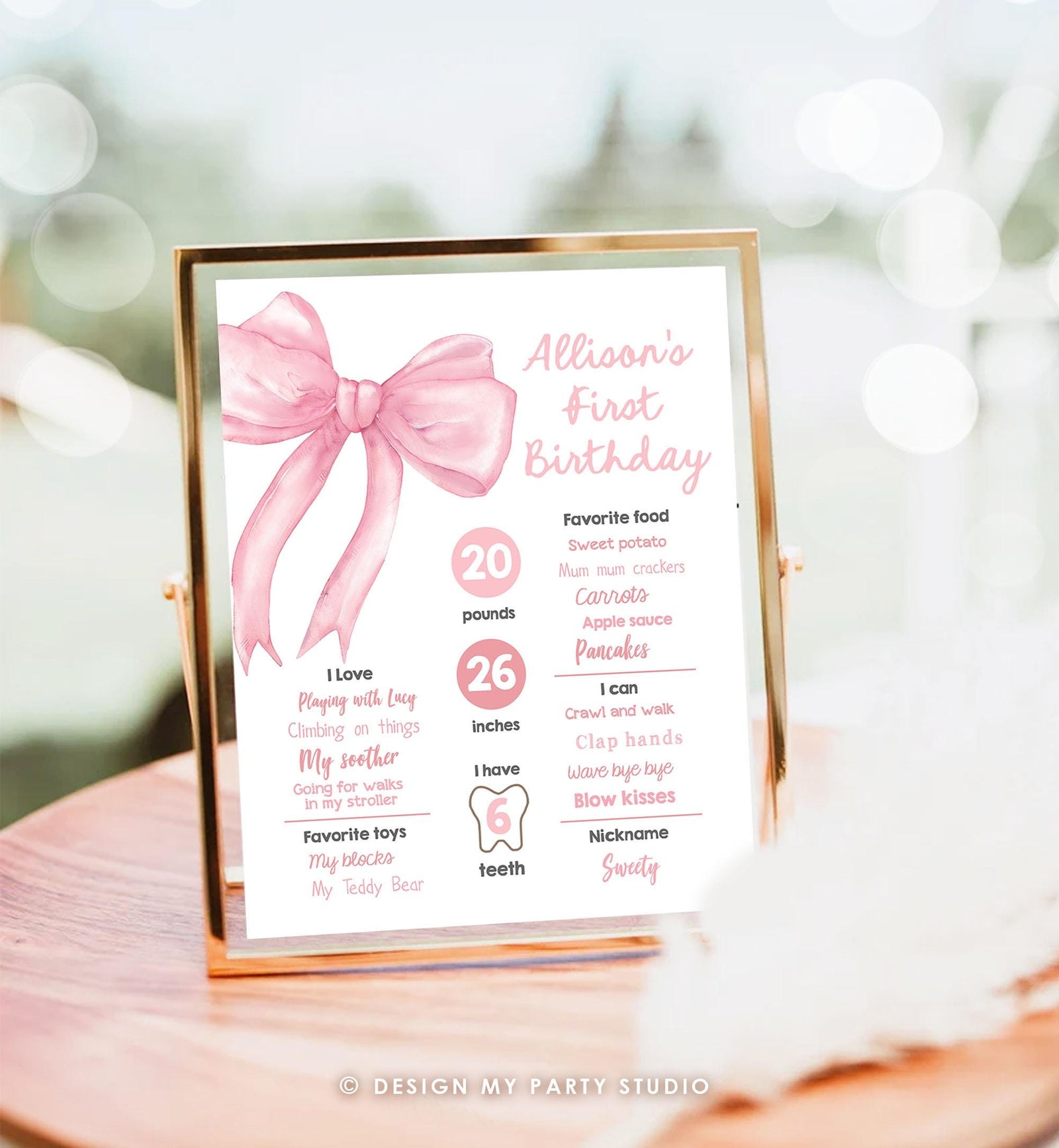 Editable Pink Bow Birthday Milestone Sign Girls Just Wanna Be One Girl 1st Birthday Pink Coquette Bow Preppy Digital Template Printable 0527