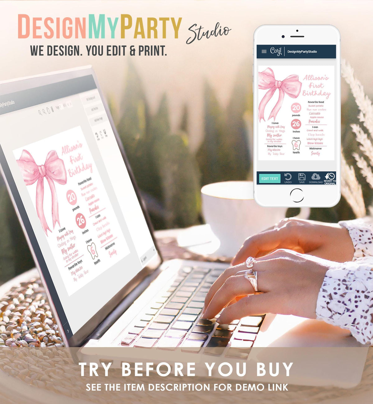 Editable Pink Bow Birthday Milestone Sign Girls Just Wanna Be One Girl 1st Birthday Pink Coquette Bow Preppy Digital Template Printable 0527