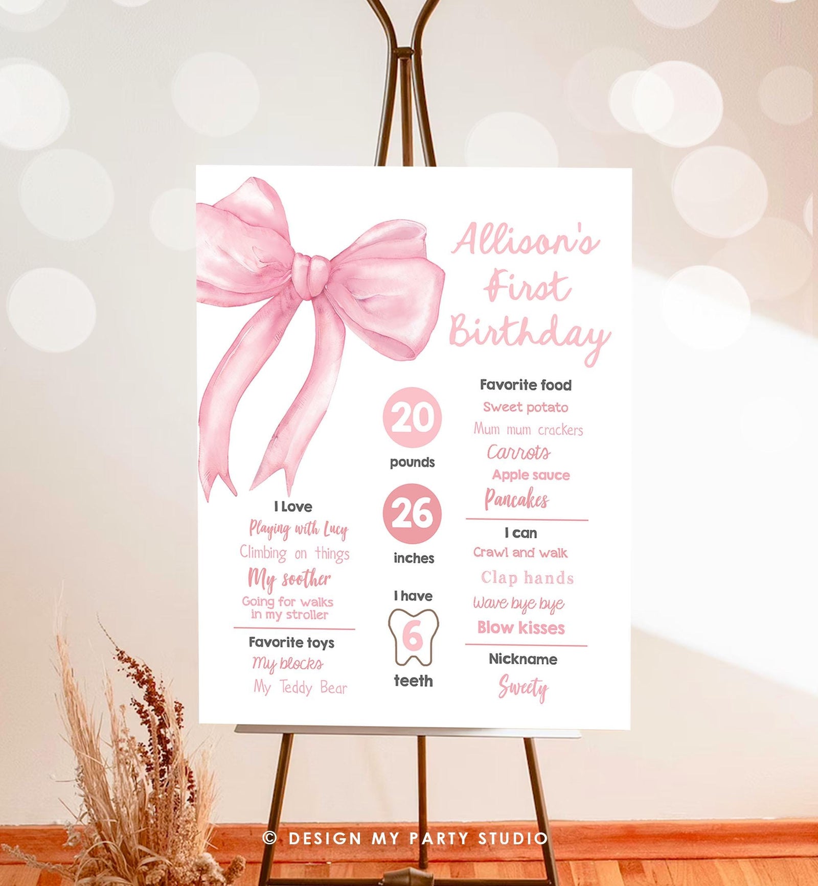Editable Pink Bow Birthday Milestone Sign Girls Just Wanna Be One Girl 1st Birthday Pink Coquette Bow Preppy Digital Template Printable 0527