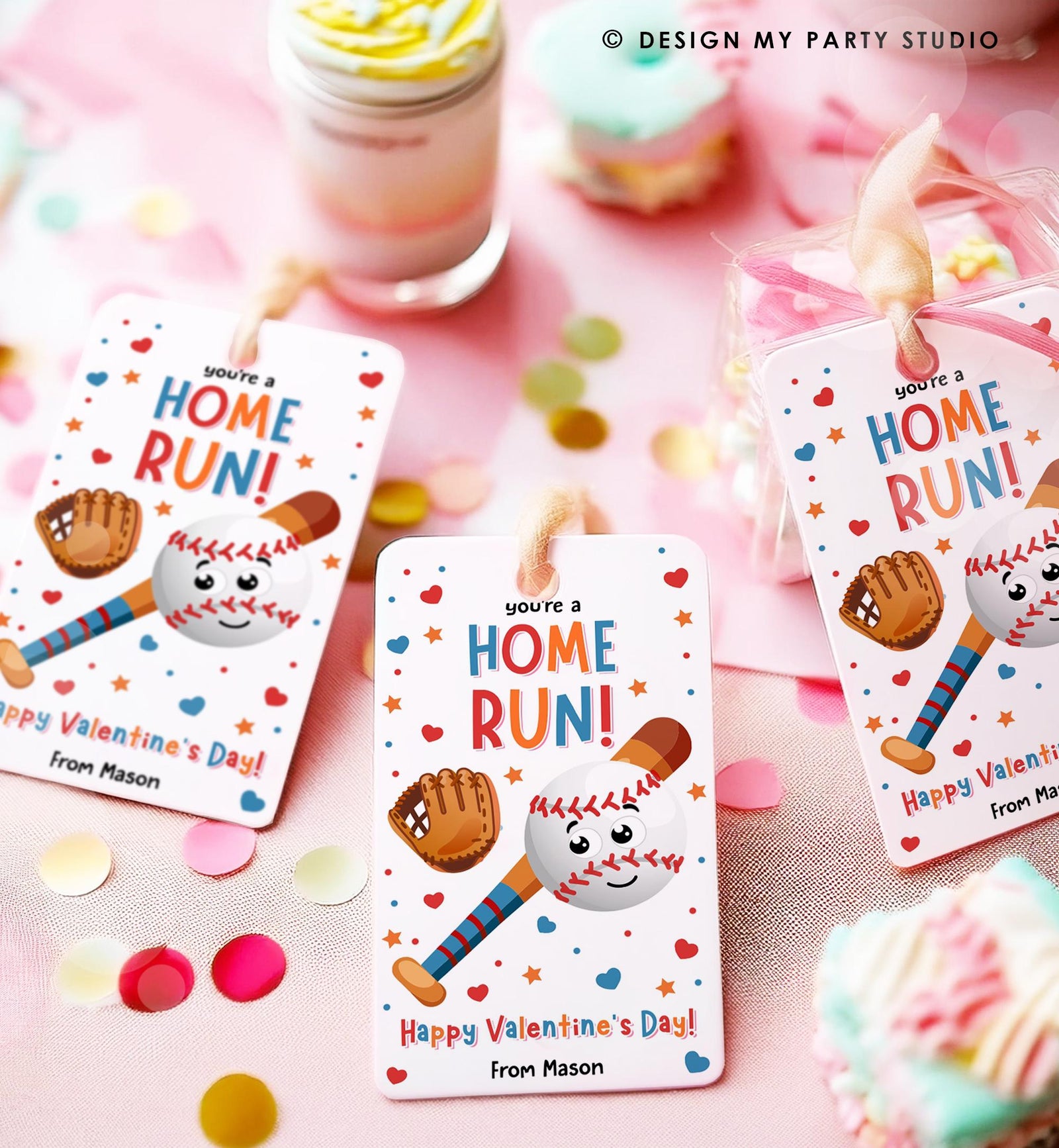 Editable You're a Home Run Valentines Day Gift Tag American Baseball Ball Glove Bat Card Kids School Classroom Template Printable 0370