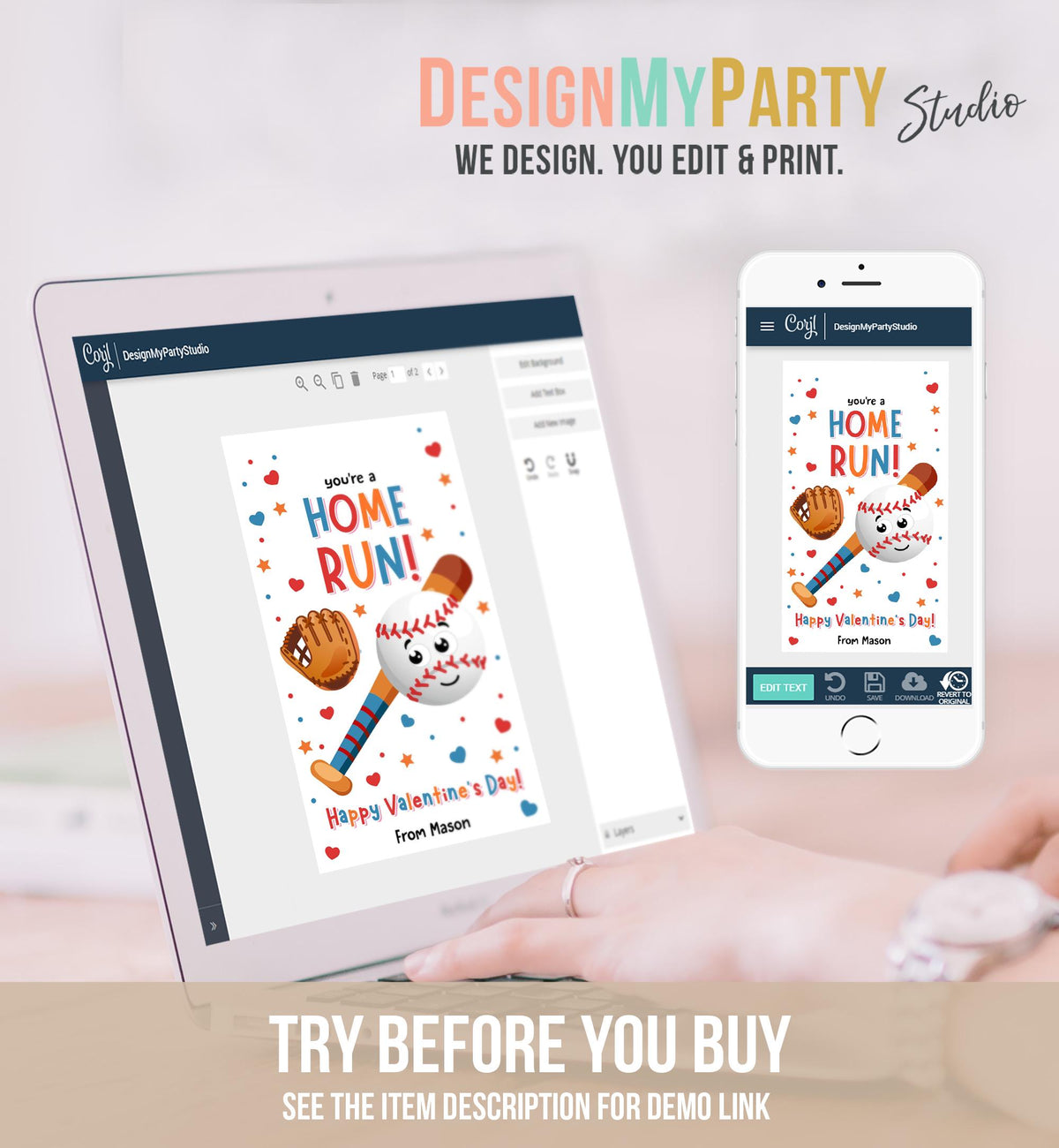 Editable You&#39;re a Home Run Valentines Day Gift Tag American Baseball Ball Glove Bat Card Kids School Classroom Template Printable 0370