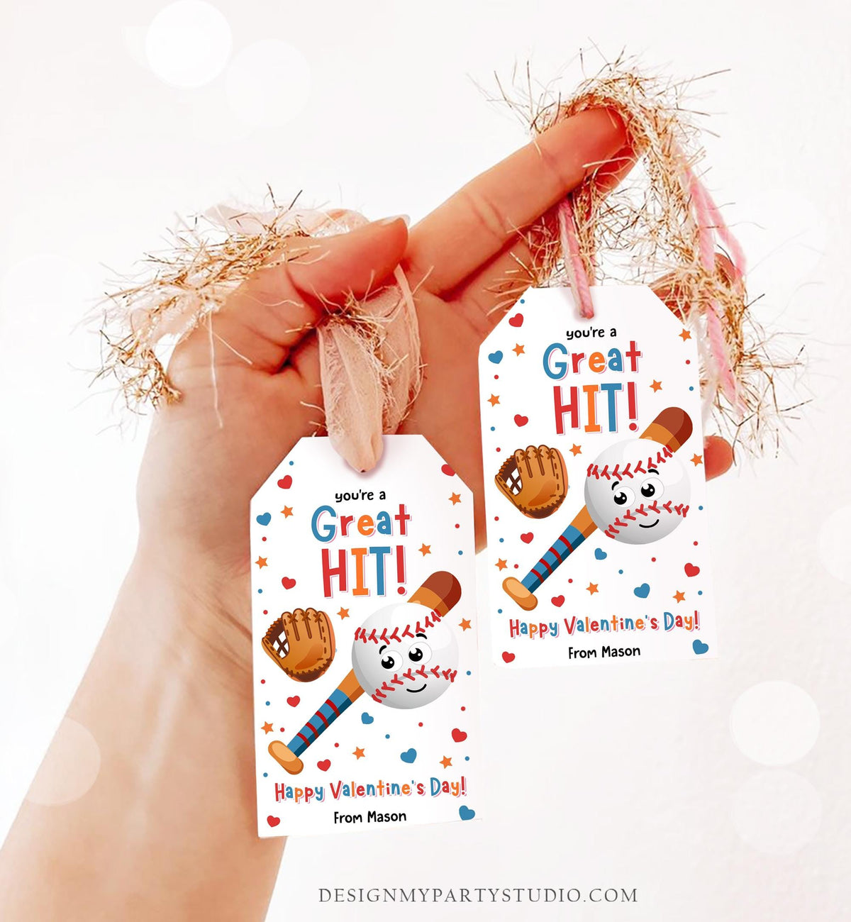 Editable You&#39;re a Great Hit Valentines Day Gift Tag American Baseball Ball Glove Bat Card Kids School Classroom Template Printable 0370