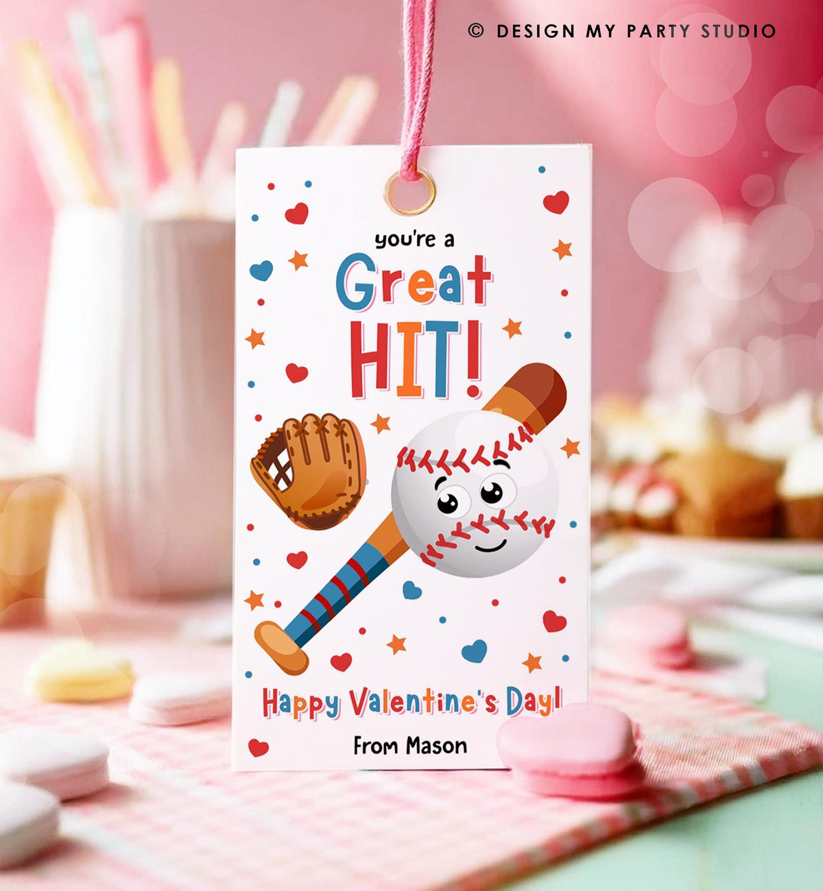 Editable You&#39;re a Great Hit Valentines Day Gift Tag American Baseball Ball Glove Bat Card Kids School Classroom Template Printable 0370
