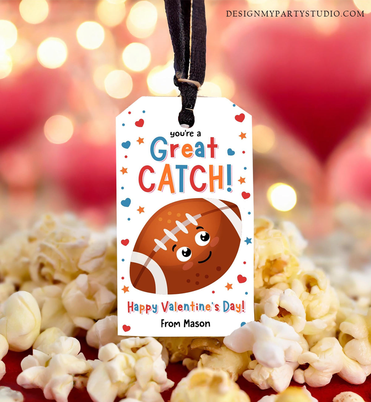 Editable You&#39;re a Great Catch Valentines Day Gift Tag Rugby American Football Ball Touchdown Kids School Classroom Template Printable 0370