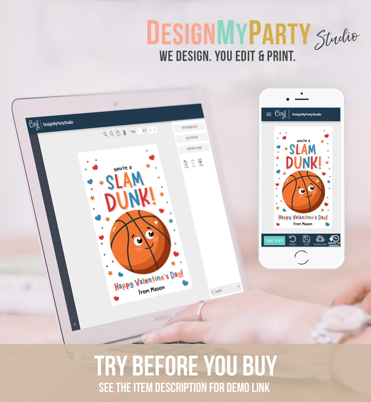 Editable You&#39;re a Slam Dunk Valentines Day Gift Tag Basketball Ball Net Alley-oop Pass Card Kids School Classroom Template Printable 0370