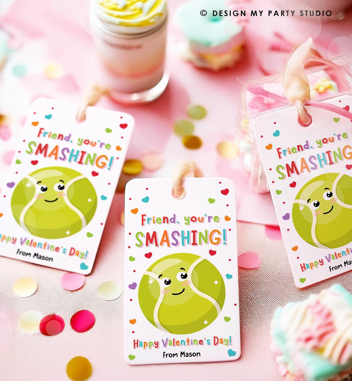 Editable Friend You Are Smashing Valentines Day Gift Tag Tennis Ball Ace Smash Favor Card Kids School Classroom Template Printable 0370