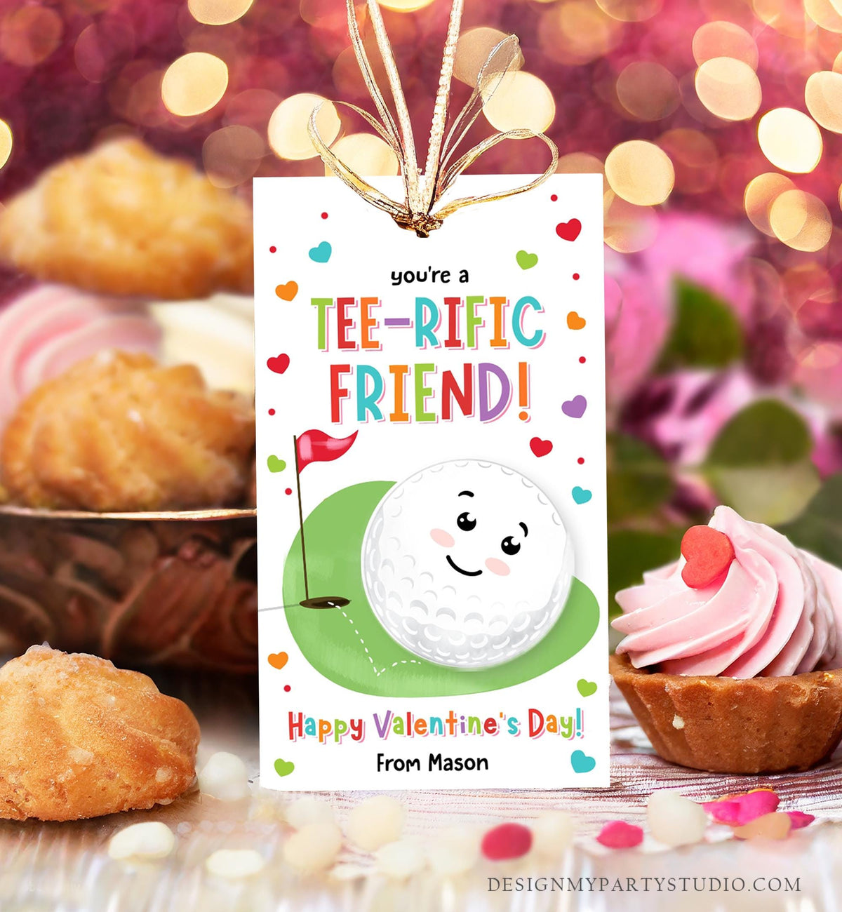 Editable You&#39;re a Tee-Rific Friend Valentines Day Gift Tag Golf Ball Hole in One Favor Card Kids School Classroom Template Printable 0370