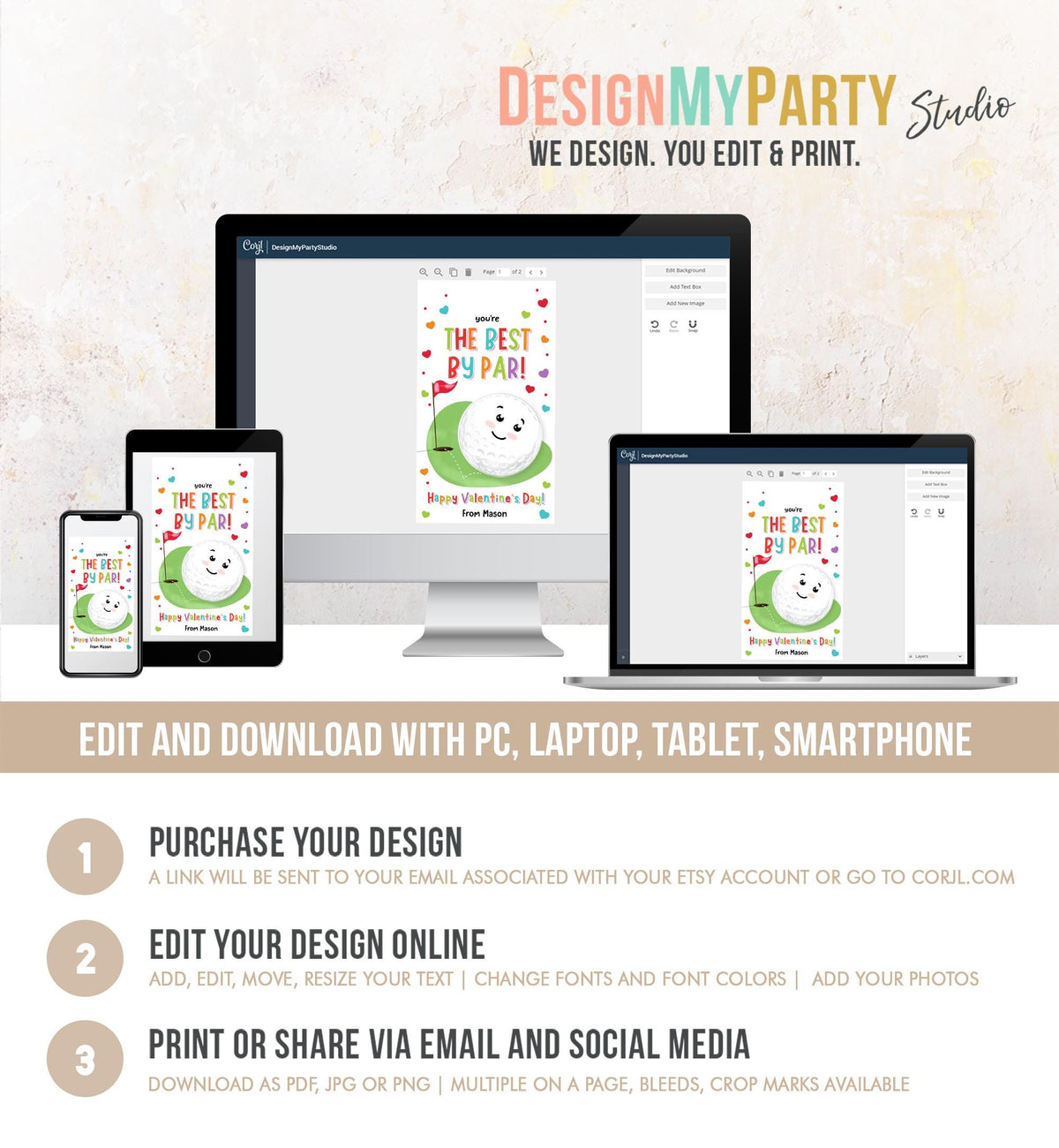 Editable You&#39;re the Best by Par Friend Valentines Day Gift Tag Golf Ball Hole in One Card Kids School Classroom Template Printable 0370