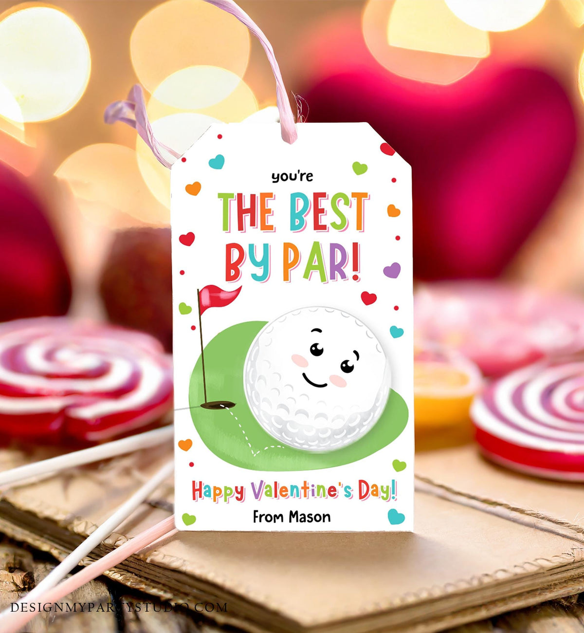 Editable You&#39;re the Best by Par Friend Valentines Day Gift Tag Golf Ball Hole in One Card Kids School Classroom Template Printable 0370