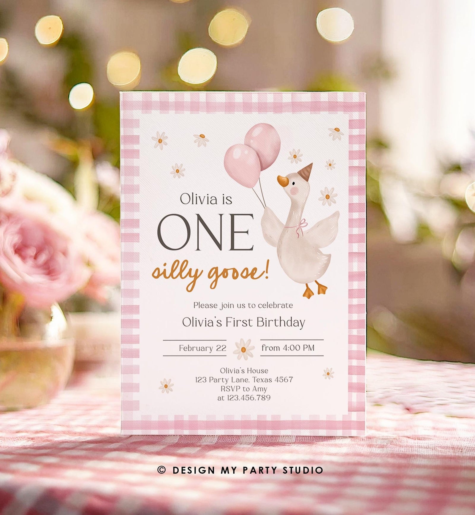 Editable Silly Goose Birthday Invitation Girl Spring Birthday Party Farm Goose 1st Birthday Daisy Digital Download Template Printable 0540