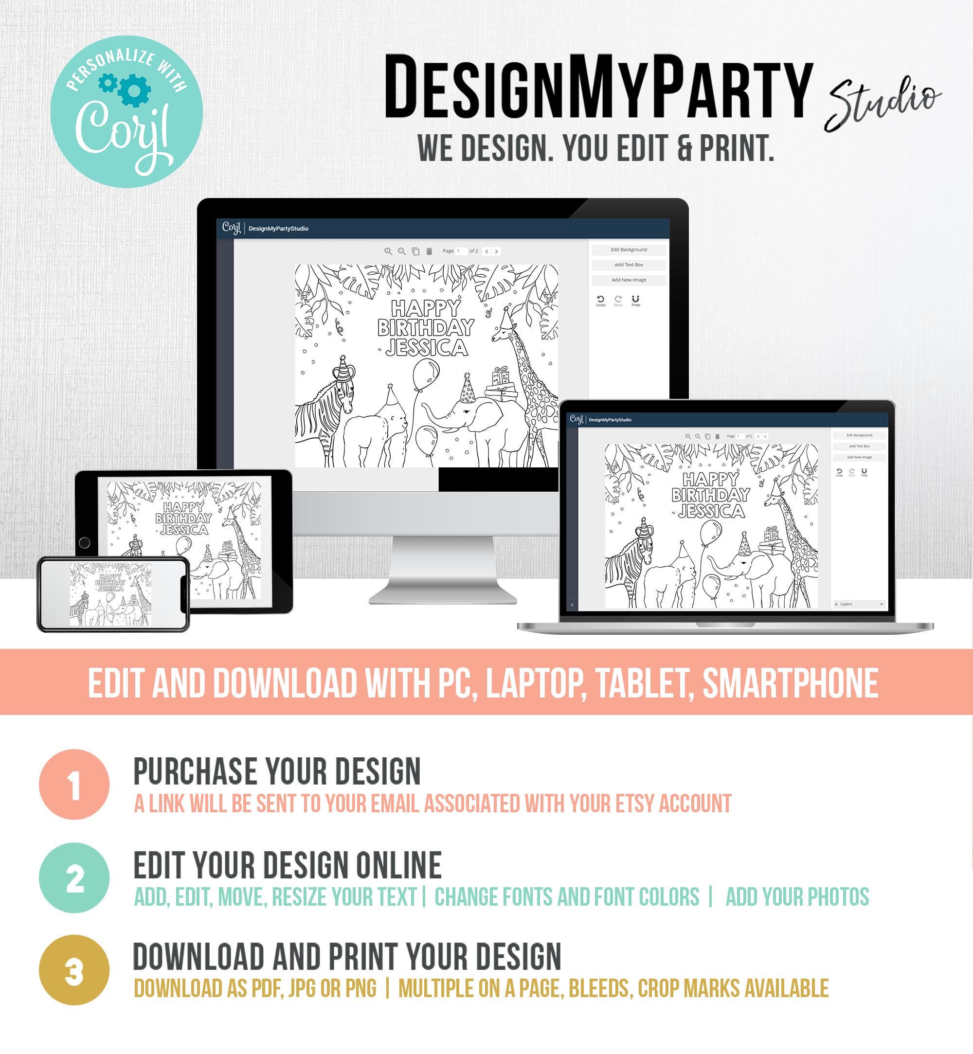 Editable Coloring Page Safari Animal Birthday Party Activity Game Wild One Birthday Zoo Jungle Party Animals Download Printable Digital 0142