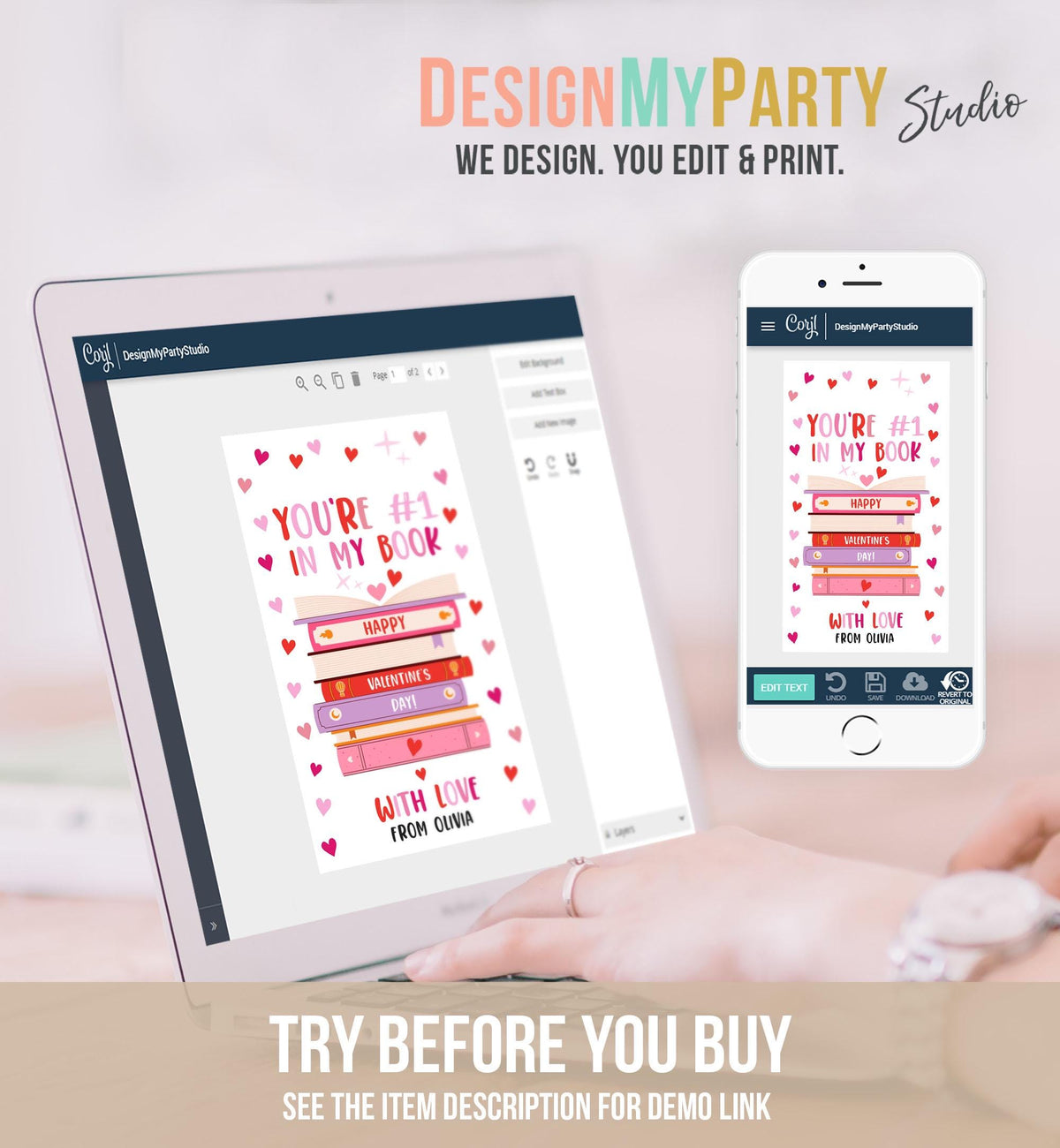 Editable Bookmark Valentine&#39;s Day Gift Tag Valentines Card #1 in My Book Valentine Kids School Class Daycare Digital Download Printable 0370