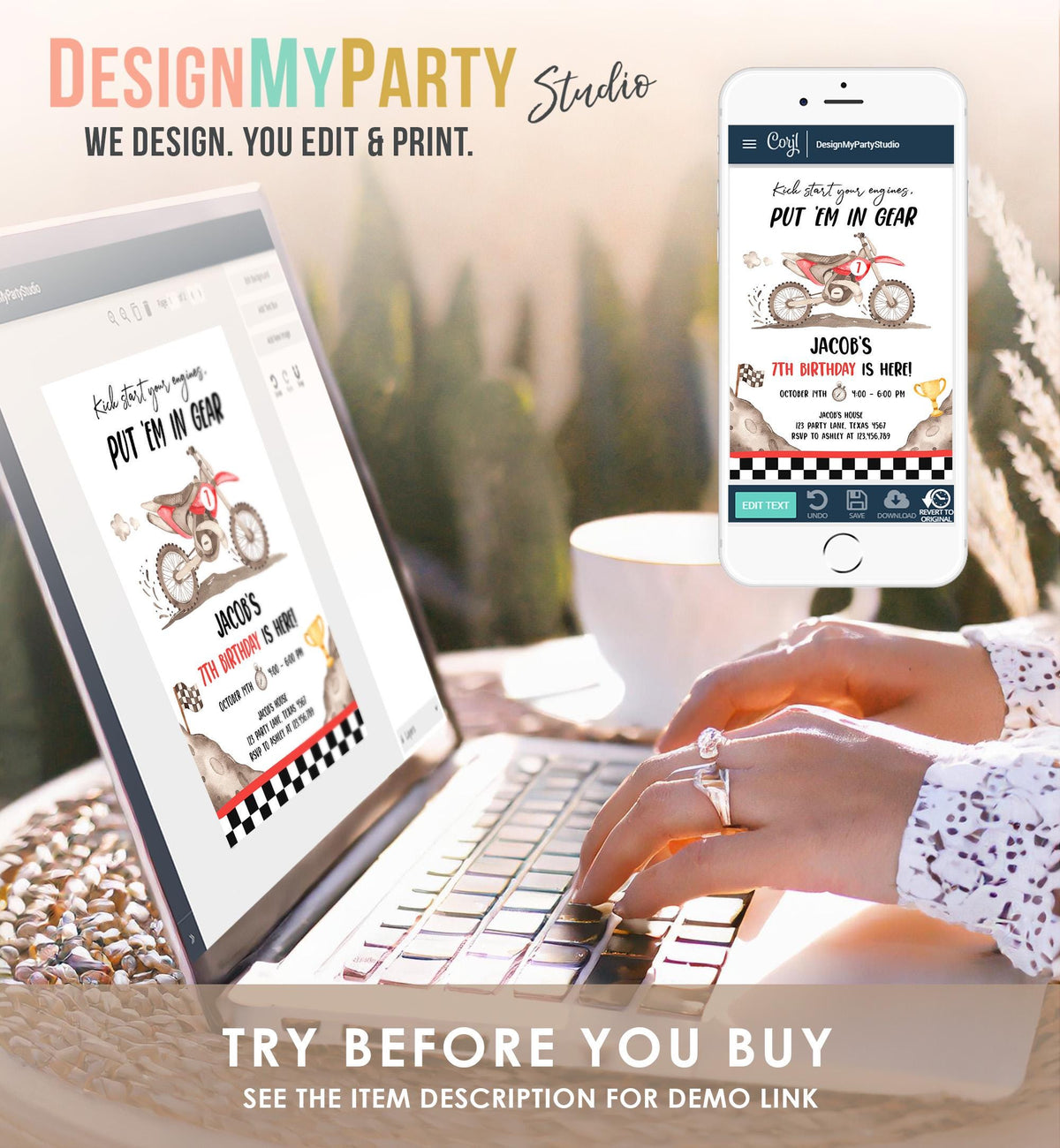 Editable Dirt Bike Birthday Invitation Start Engines Race on Over Motorbike Biking Motor Cross Red Boy Digital Template Printable 0542